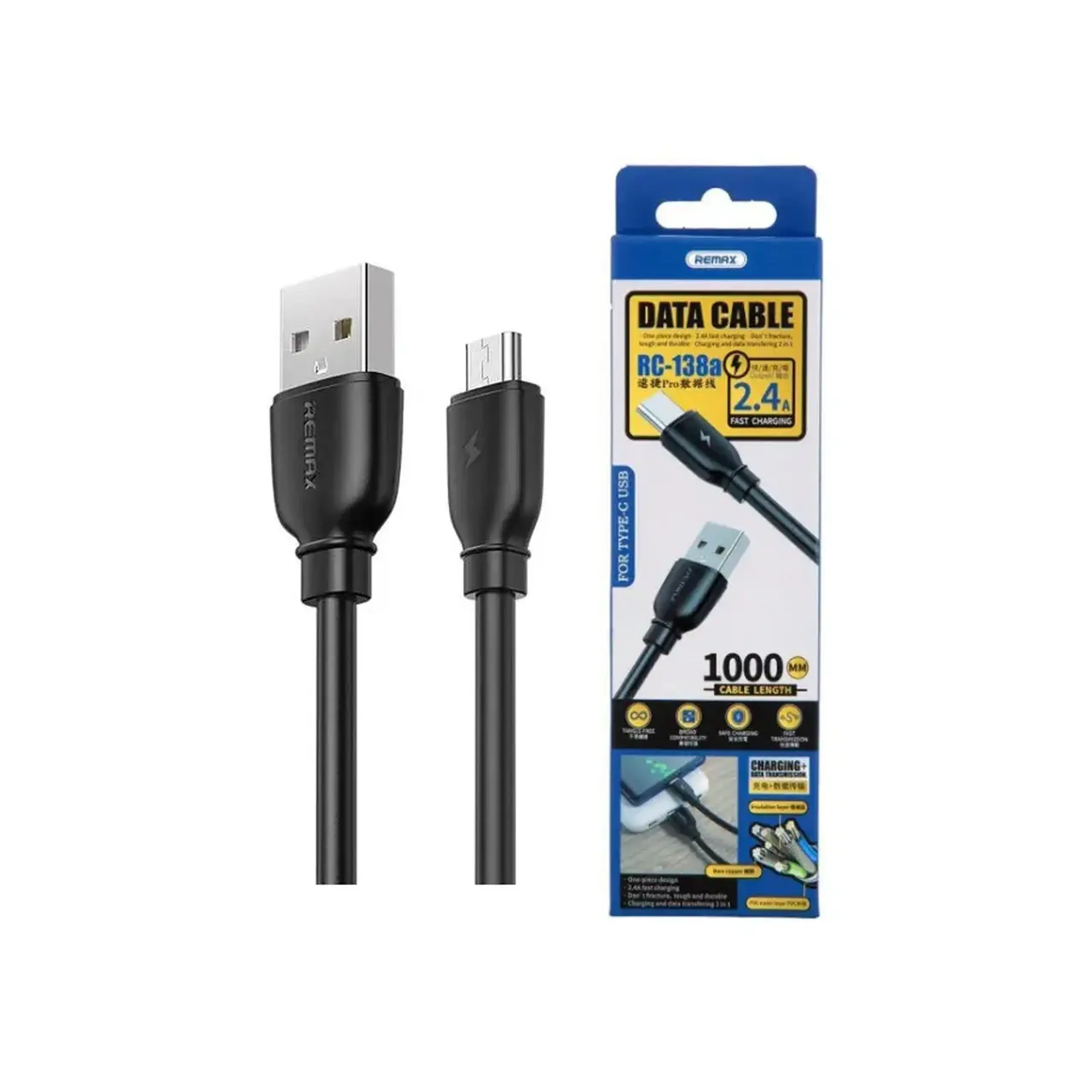 Cablu USB A - Type C 1 m PRO RC-138 Remax - Culoare Negru