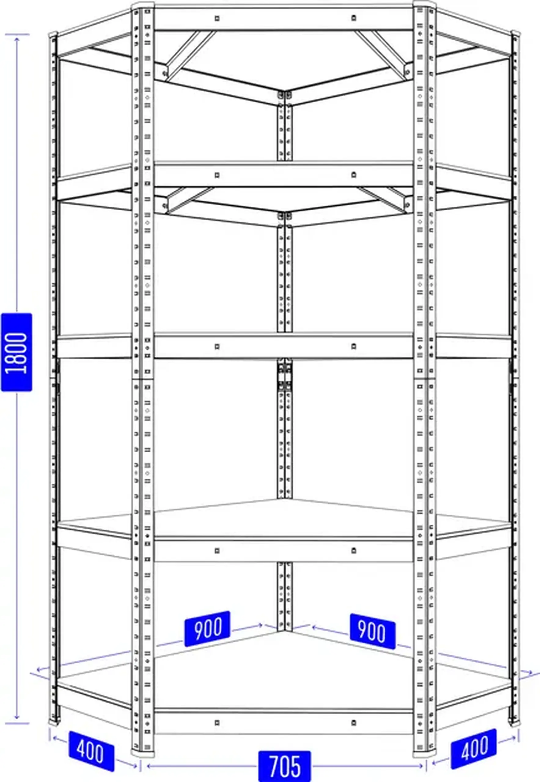 Raft metalic de depozitare Nex Budget 1800x900x400x705 mm, 5 rafturi MDF, colț, galvanizat