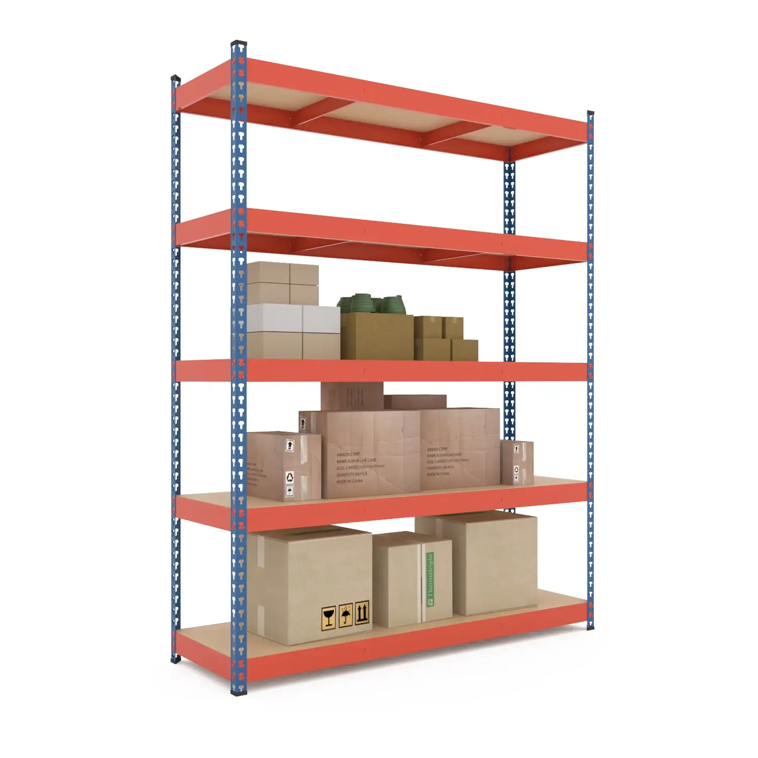 Raft metalic de depozitare Nex Titan 2160x1200x600 mm, 5 rafturi MDF, Blue/Orange