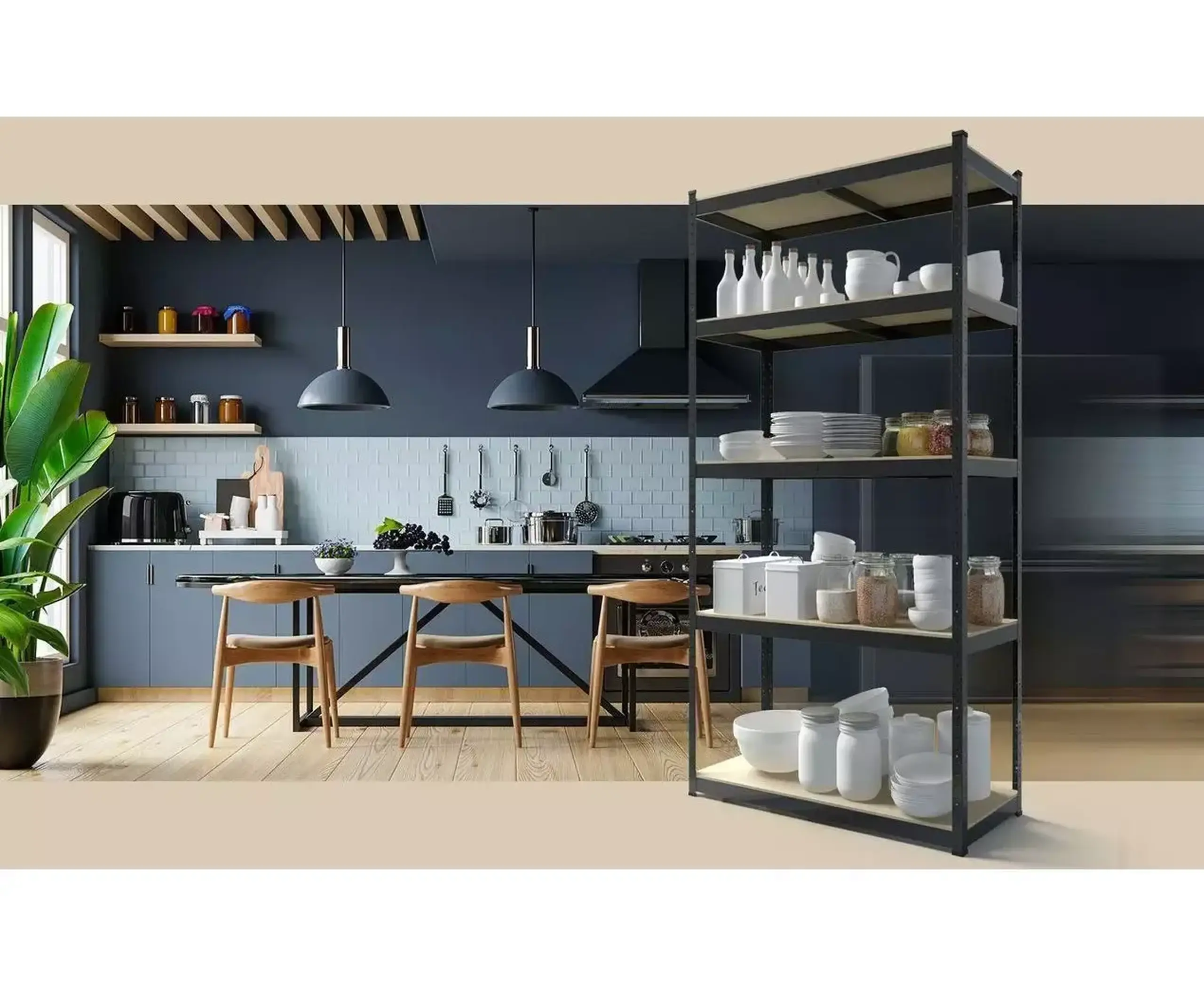 Raft metalic de depozitare Nex Budget 1800x600x400 mm, 5 rafturi MDF, antracit