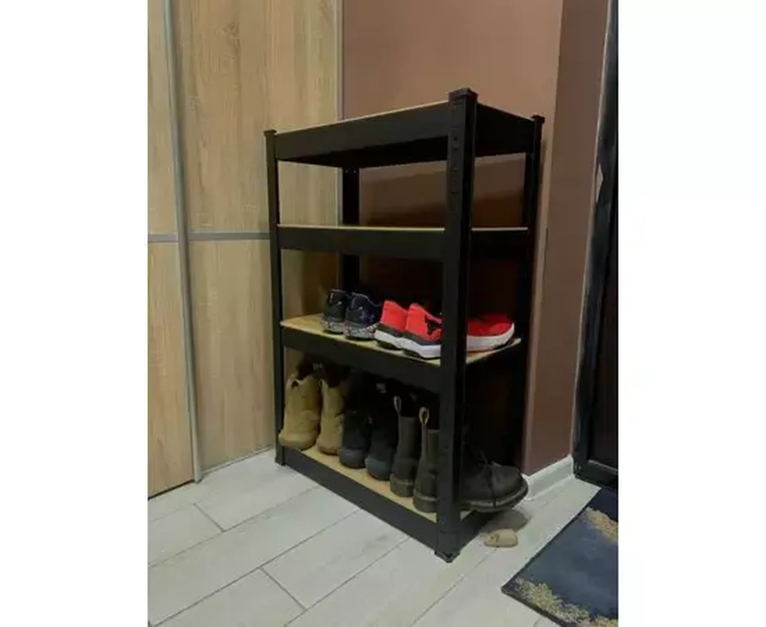 Raft metalic de depozitare Nex Budget 900x600x300 mm, 4 rafturi MDF, antracit