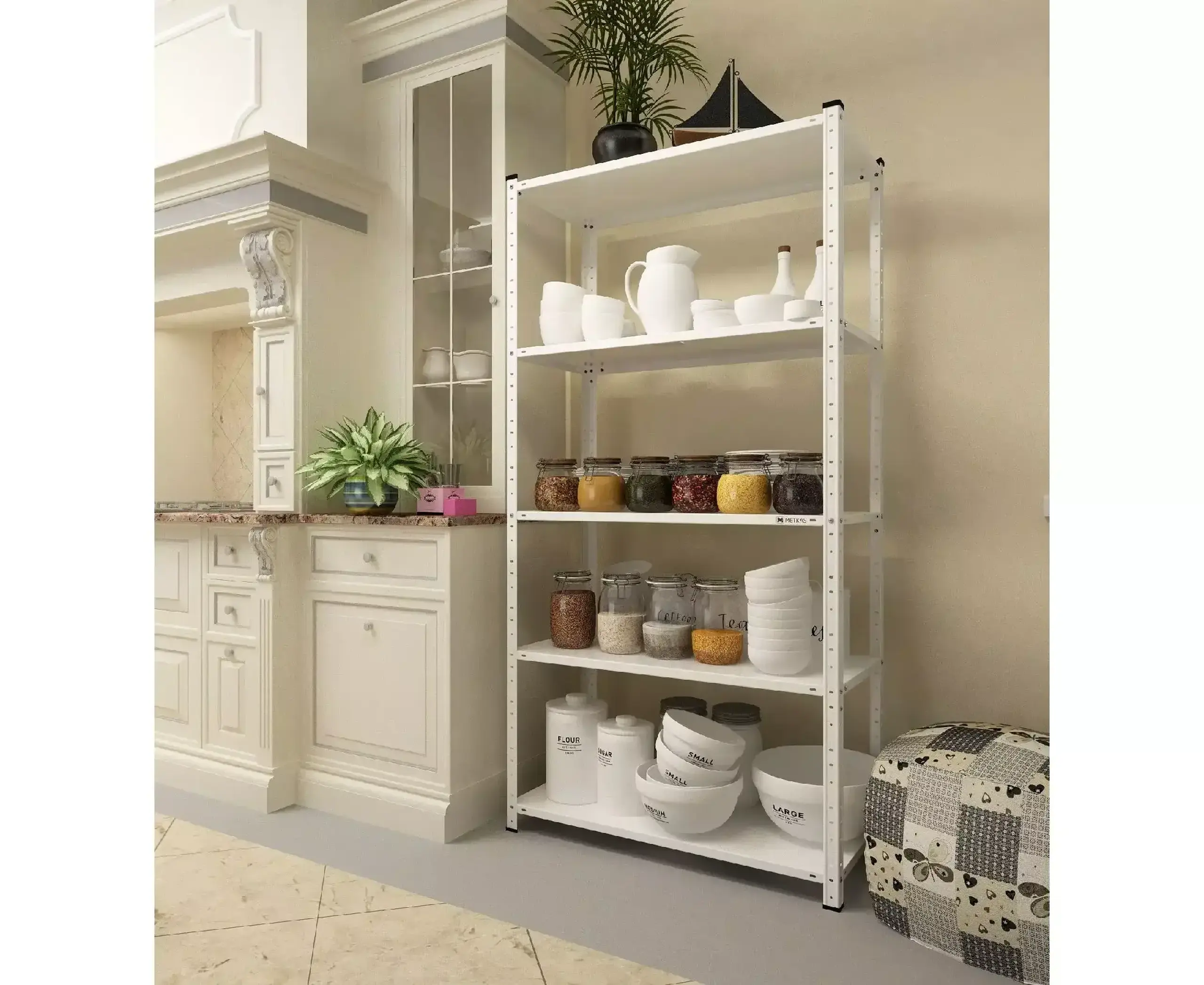 Raft metalic de depozitare cu suruburi Nex Elegant 1840x950x440 mm, 5 rafturi metal, white
