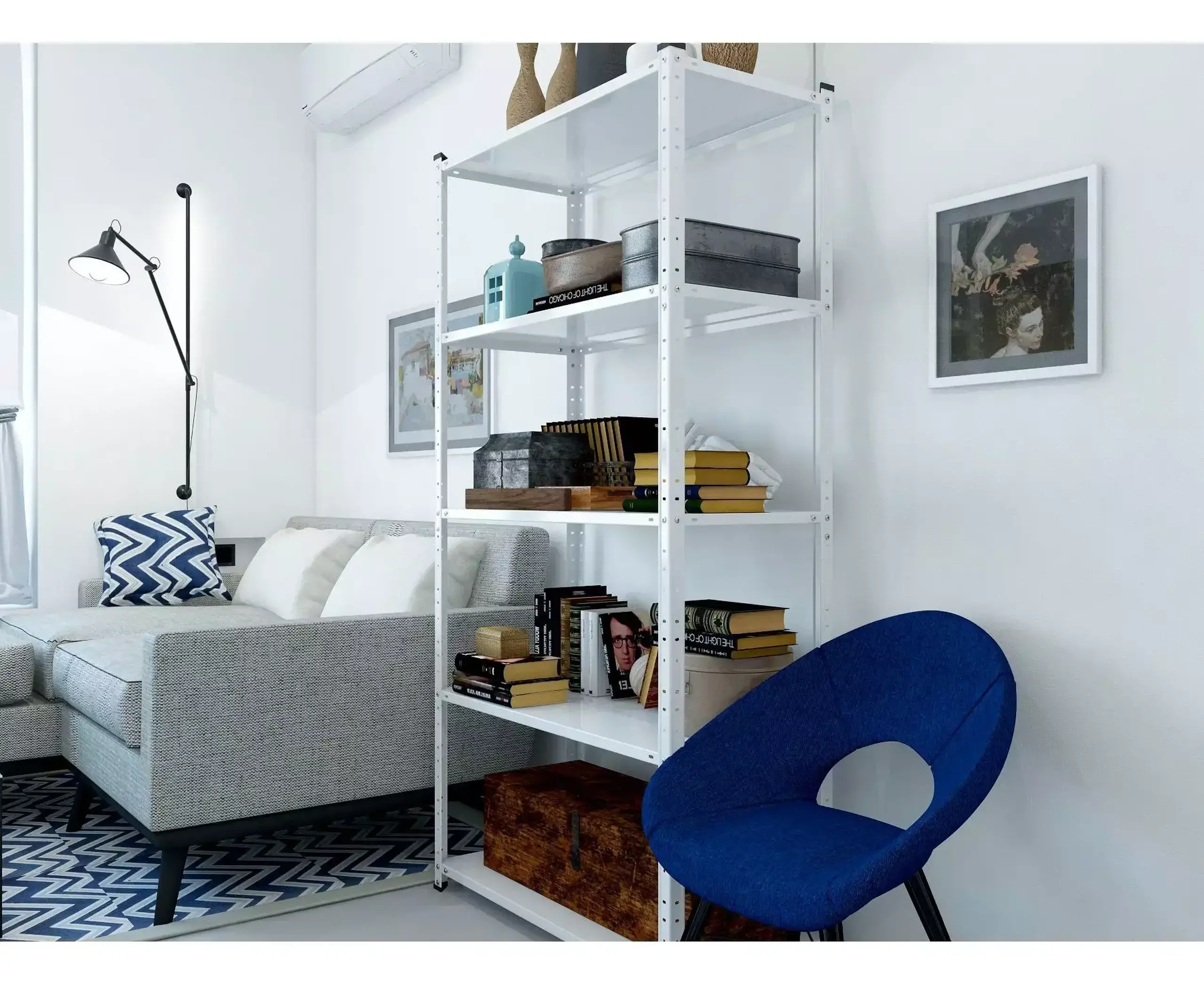 Raft metalic de depozitare cu suruburi Nex Elegant 1840x950x440 mm, 5 rafturi metal, white