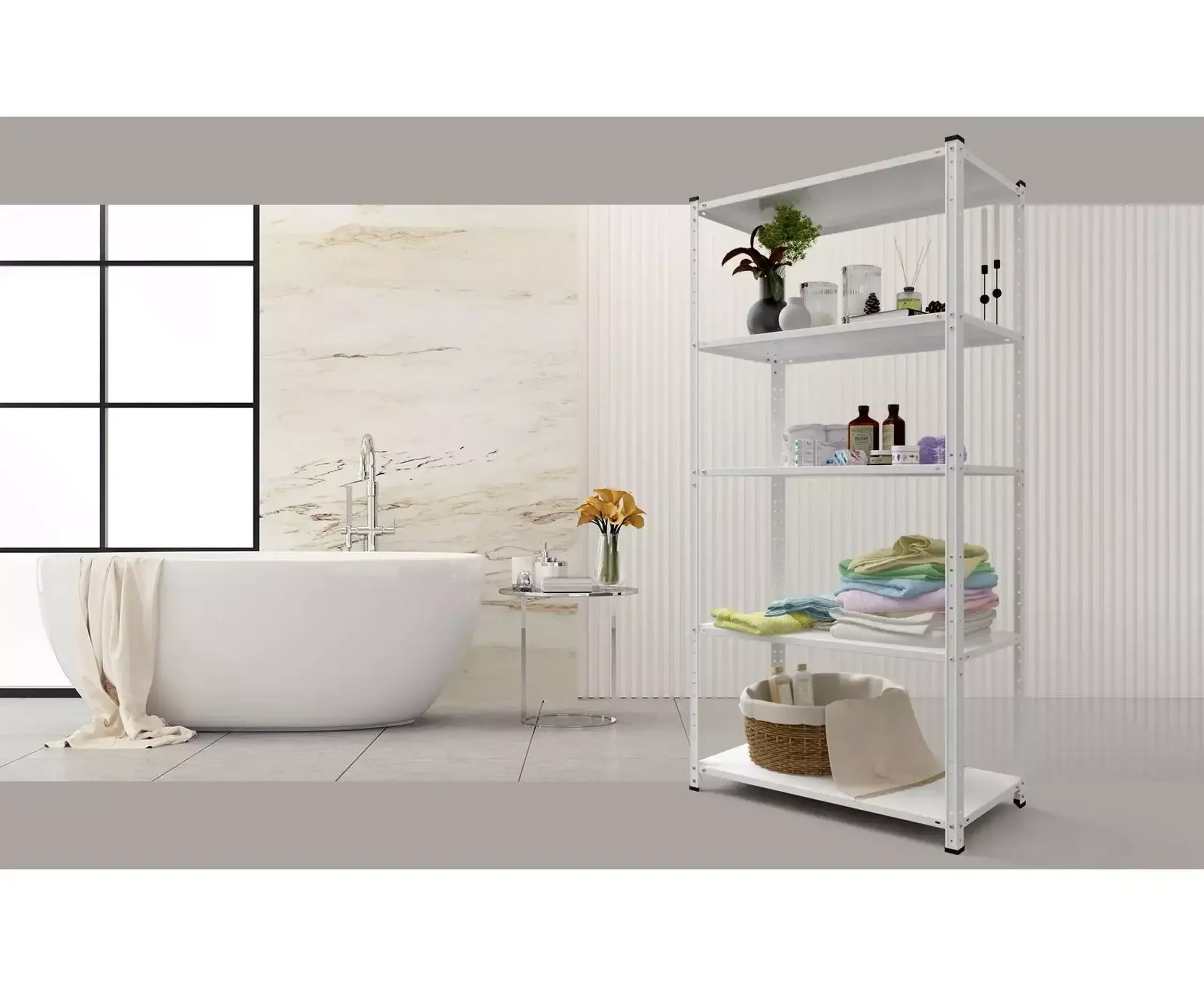 Raft metalic de depozitare cu suruburi Nex Elegant 1840x950x440 mm, 5 rafturi metal, white