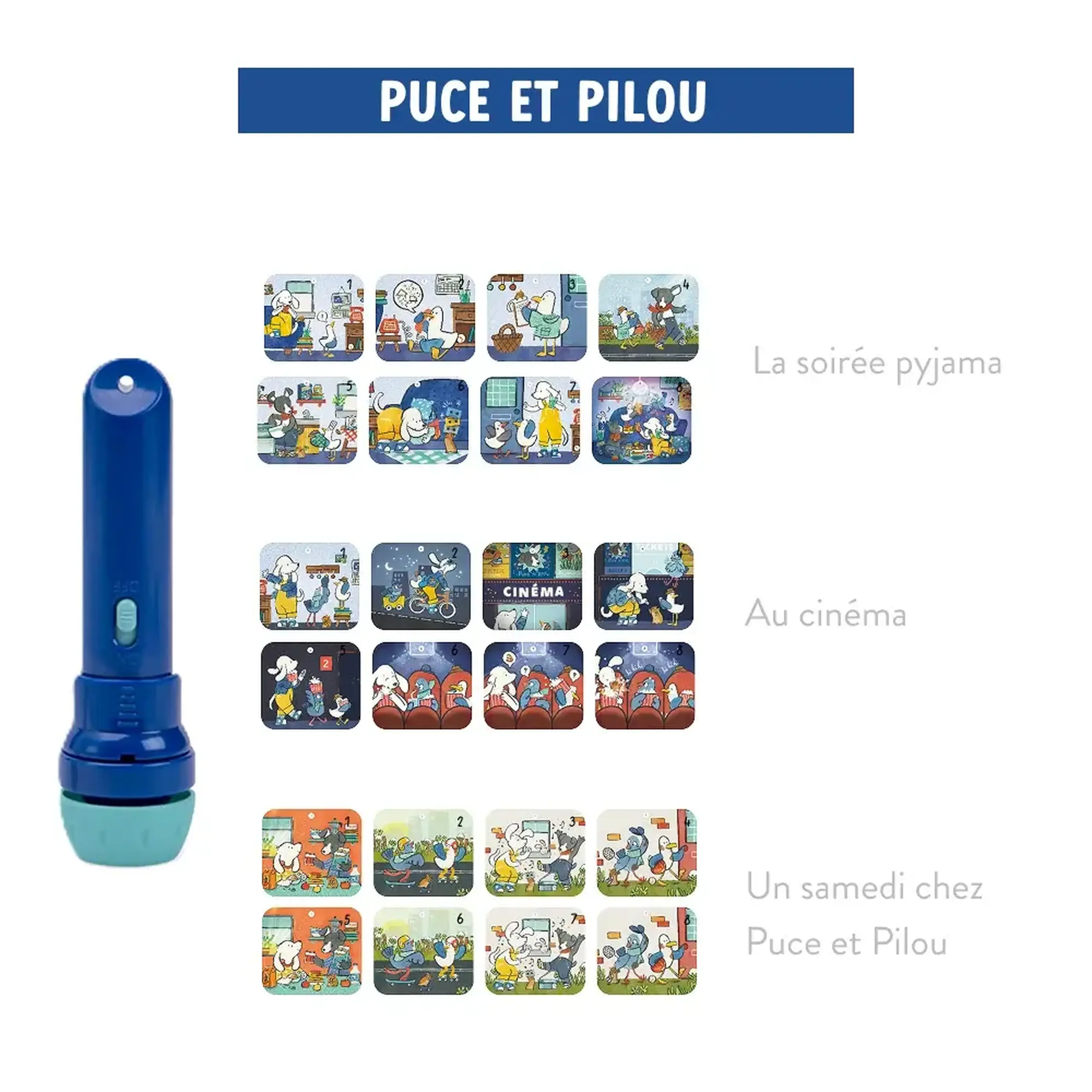 Lanternă de povești Puce & Pilou, franceză–engleză — Moulin Roty