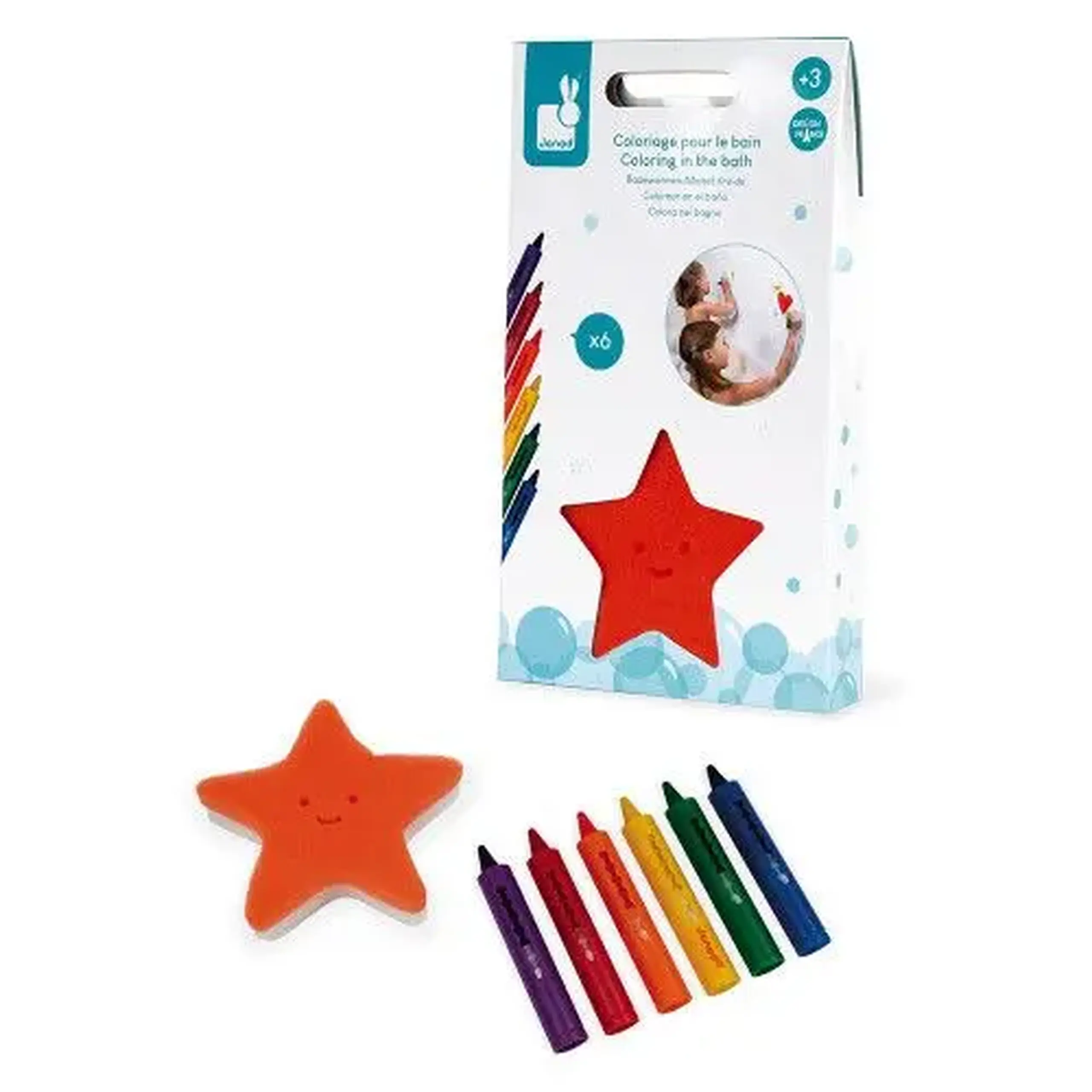 Set de colorat în baie, 6 creioane și burete — Janod