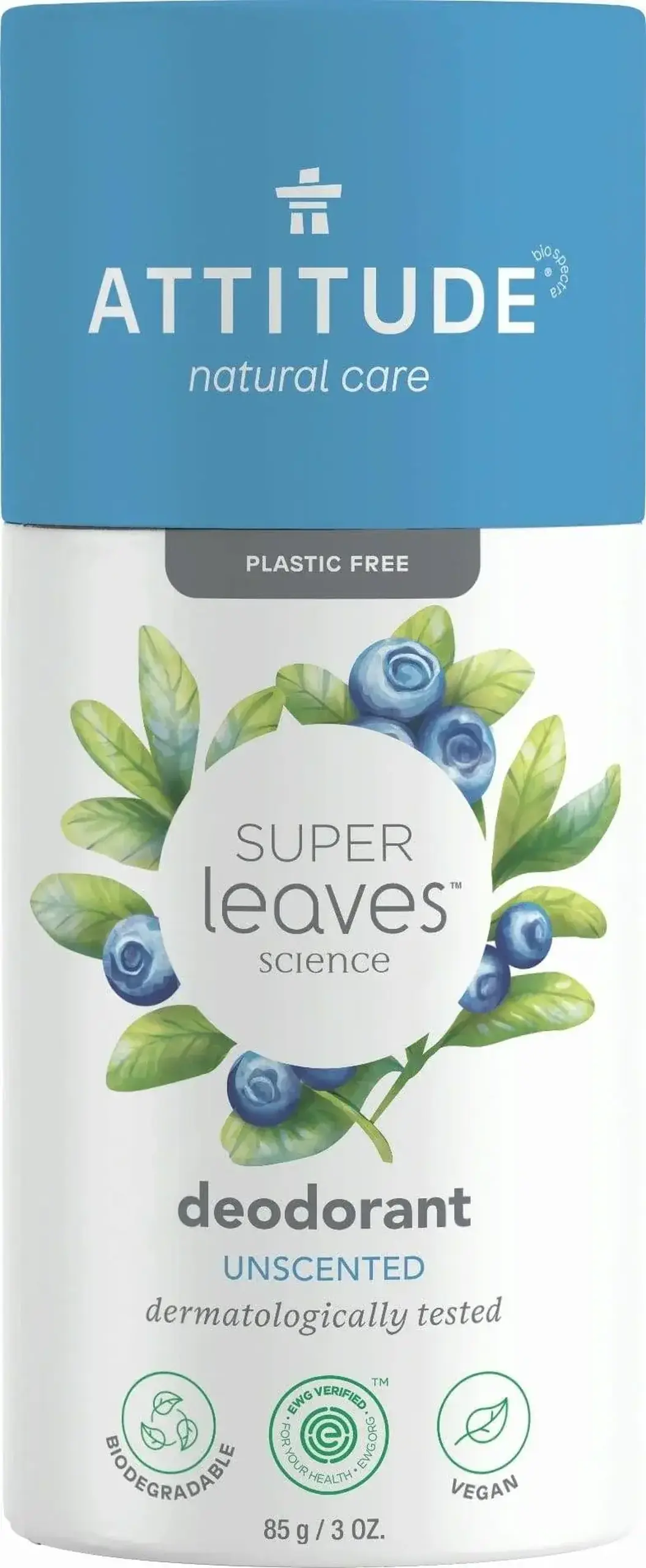 Deodorant solid Super Leaves fără parfum, 85 g — ATTITUDE