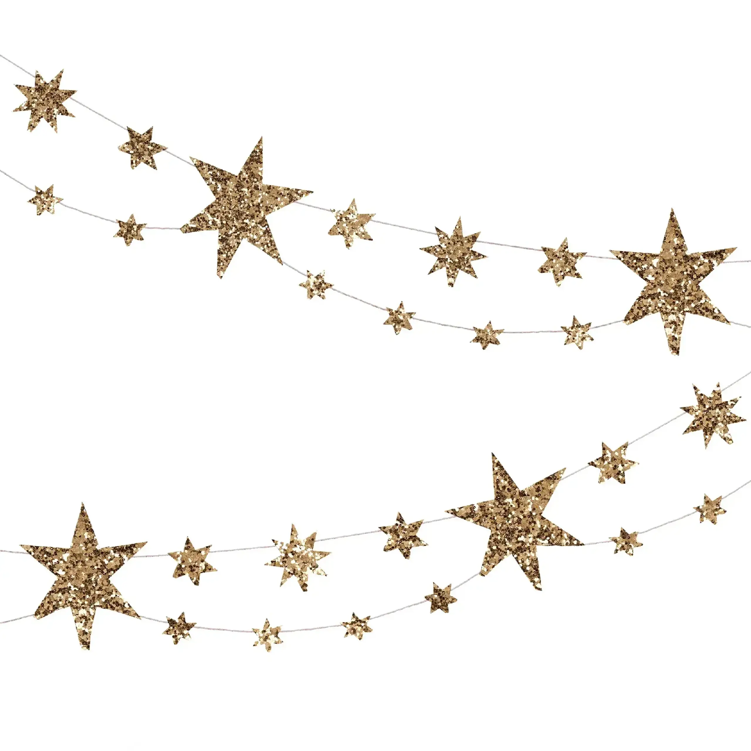 Ghirlandă Glitter Stars cu stele aurii, 1,83 m — Meri Meri - Implicit