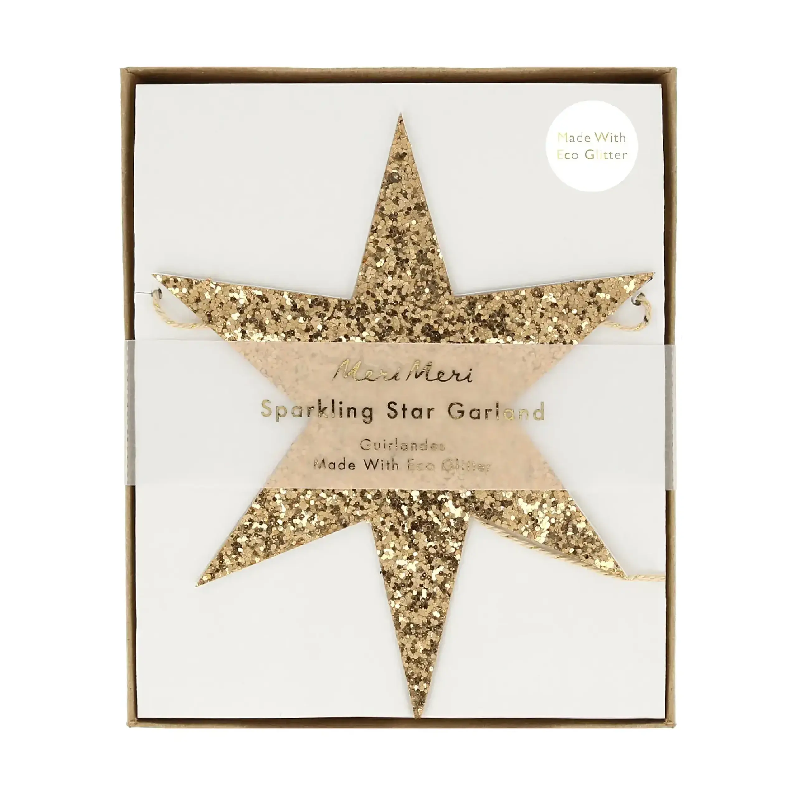 Ghirlandă Glitter Stars cu stele aurii, 1,83 m — Meri Meri - Implicit