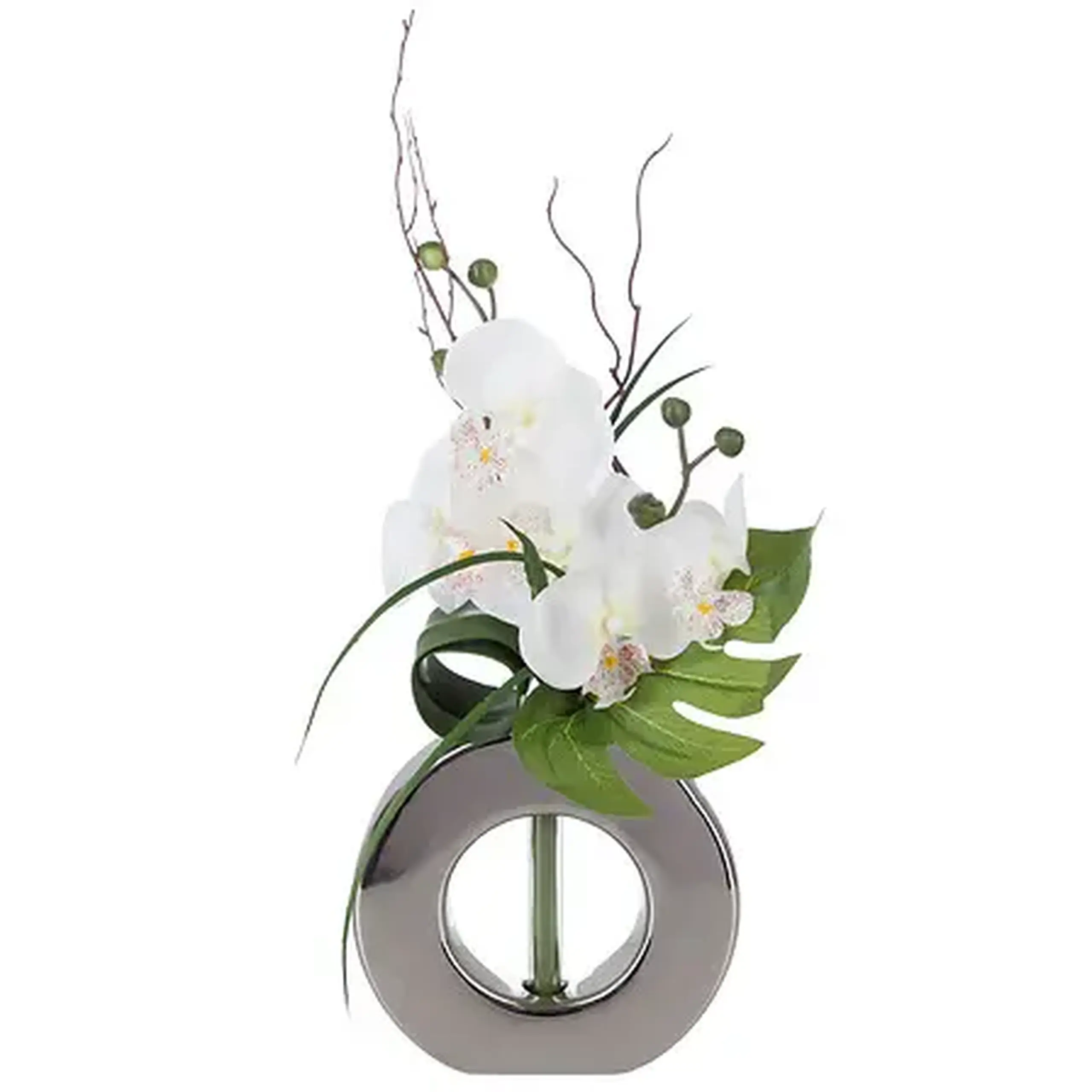 Vază ceramica argintie cu orhidee H44