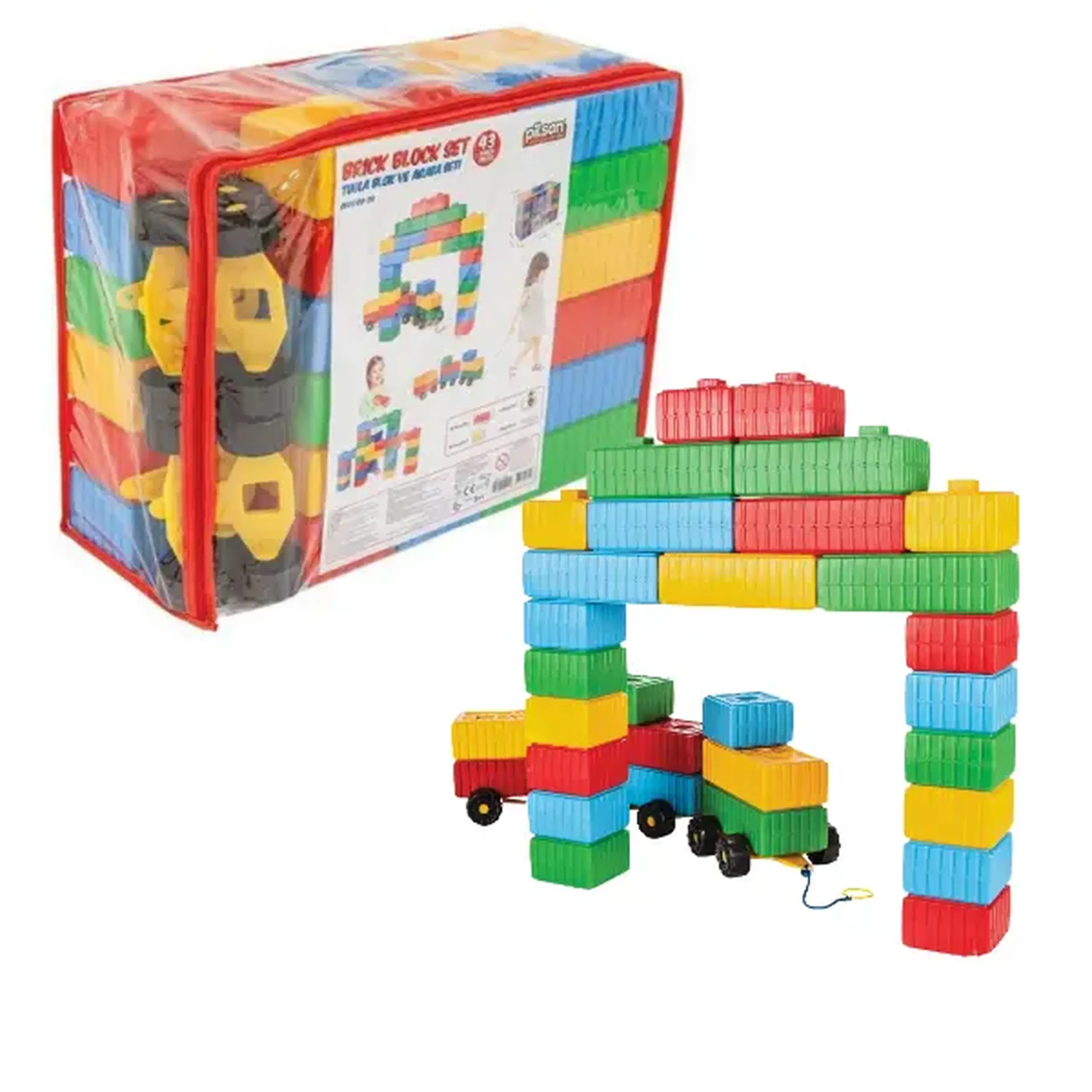 Set de cărămizi mari de construcție cu roți (43 piese)