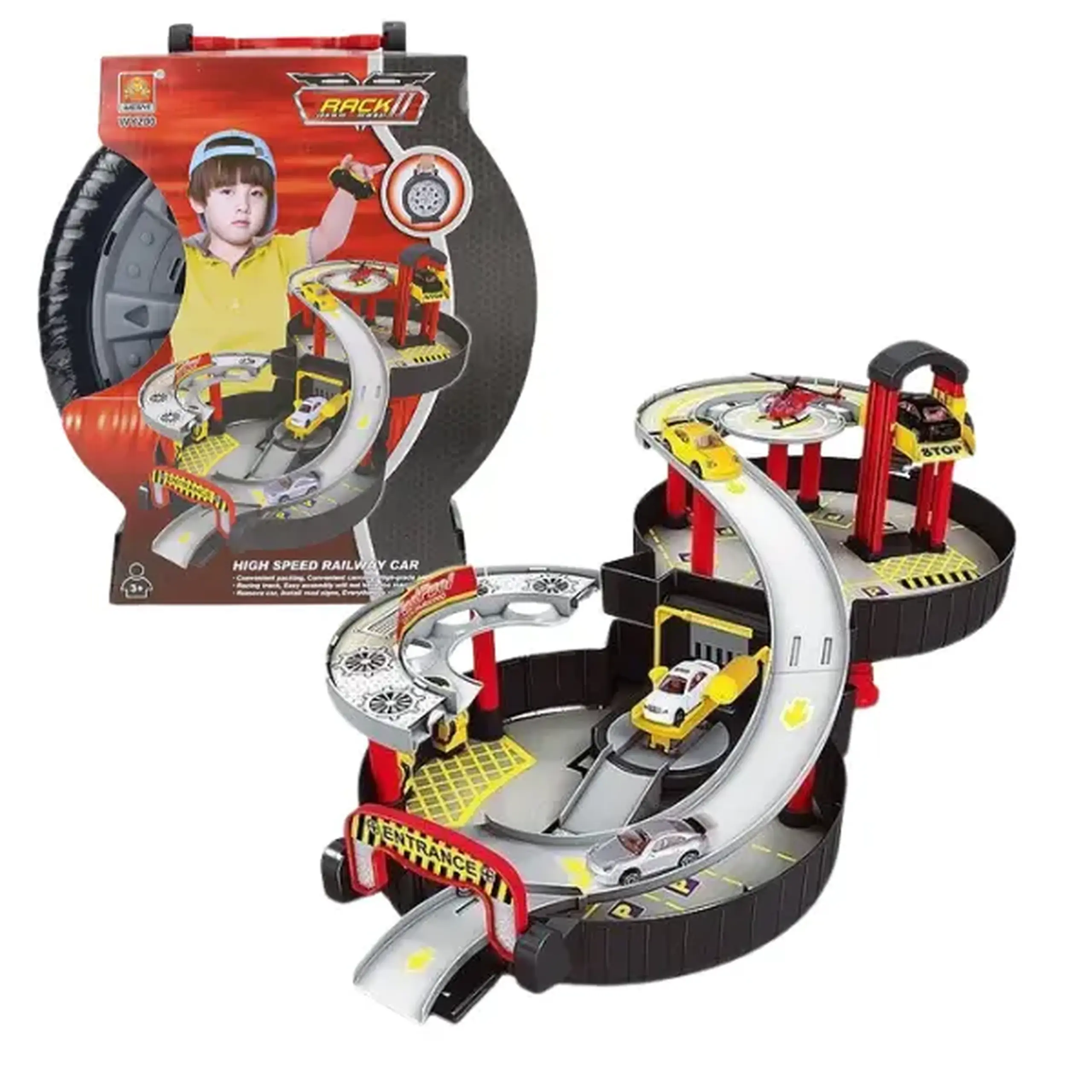 Wheel Track Station (w/ diecast: 2 cars, 1 helicopter) - Small