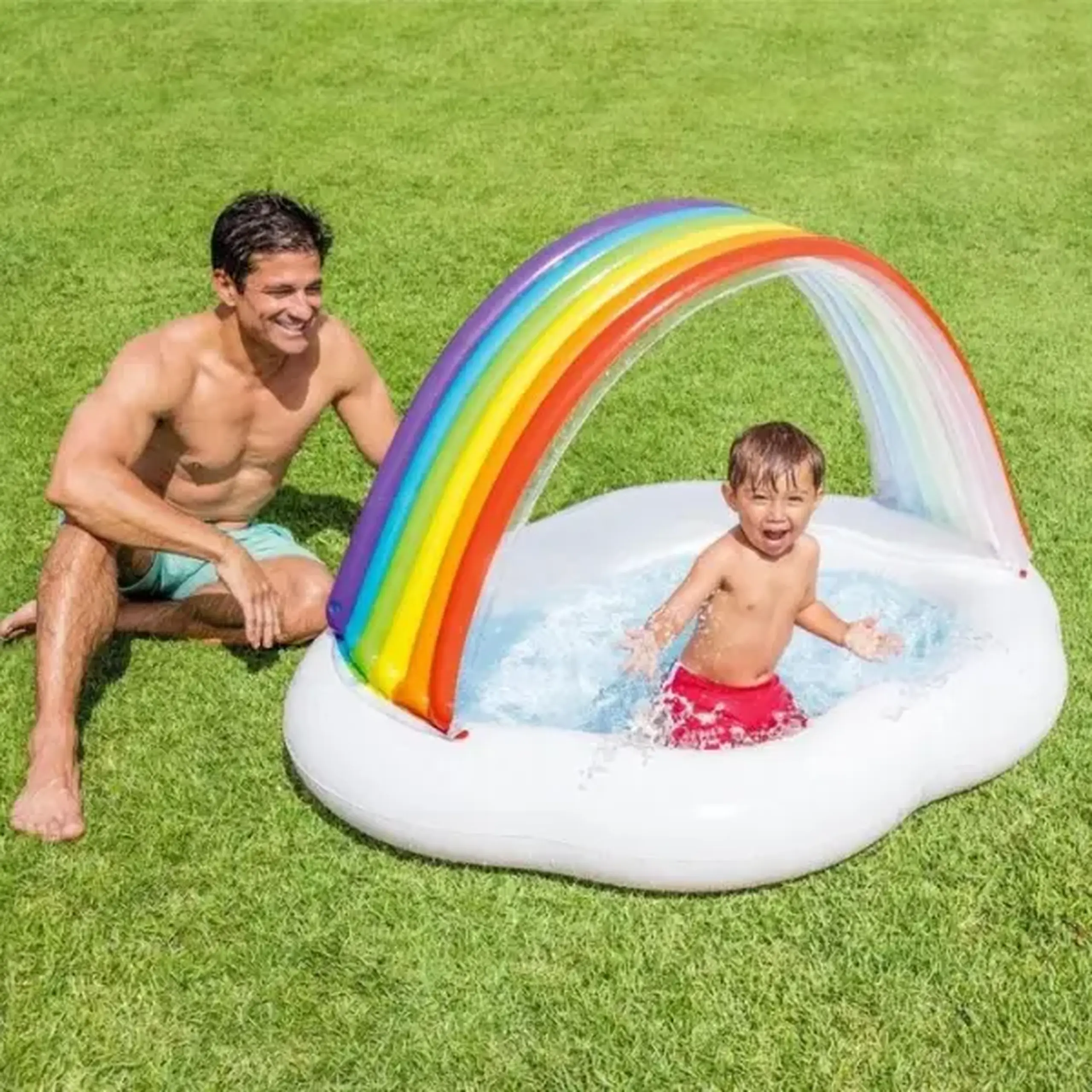 INTEX Piscină gonflabilă pentru copii cu baldachin “Curcubeu” 142x119x84 cm, 82 L, 1-3 ani