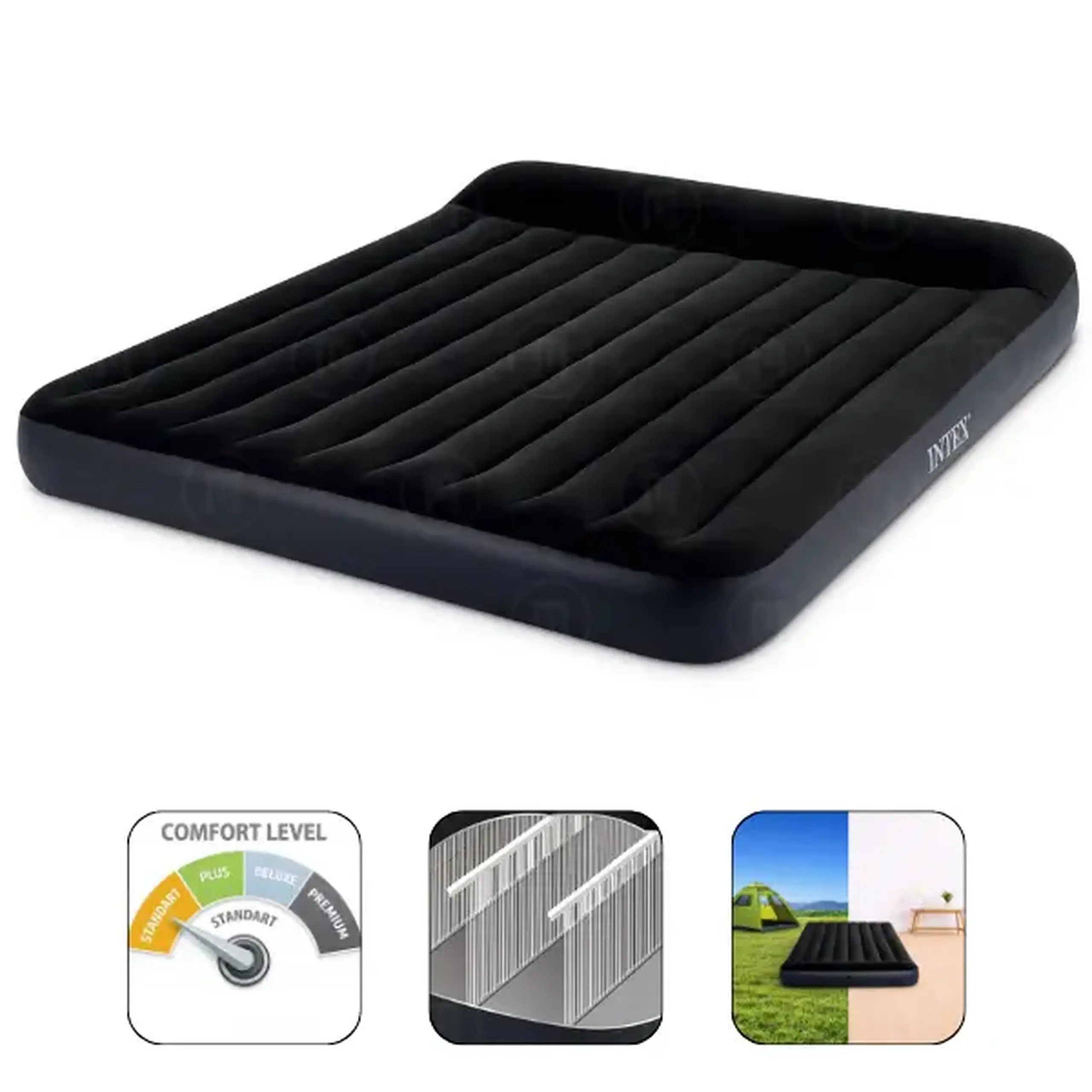 INTEX Saltea gonflabilă “Velur Classic” 183x203x25 cm cu tetieră, până la 272 kg