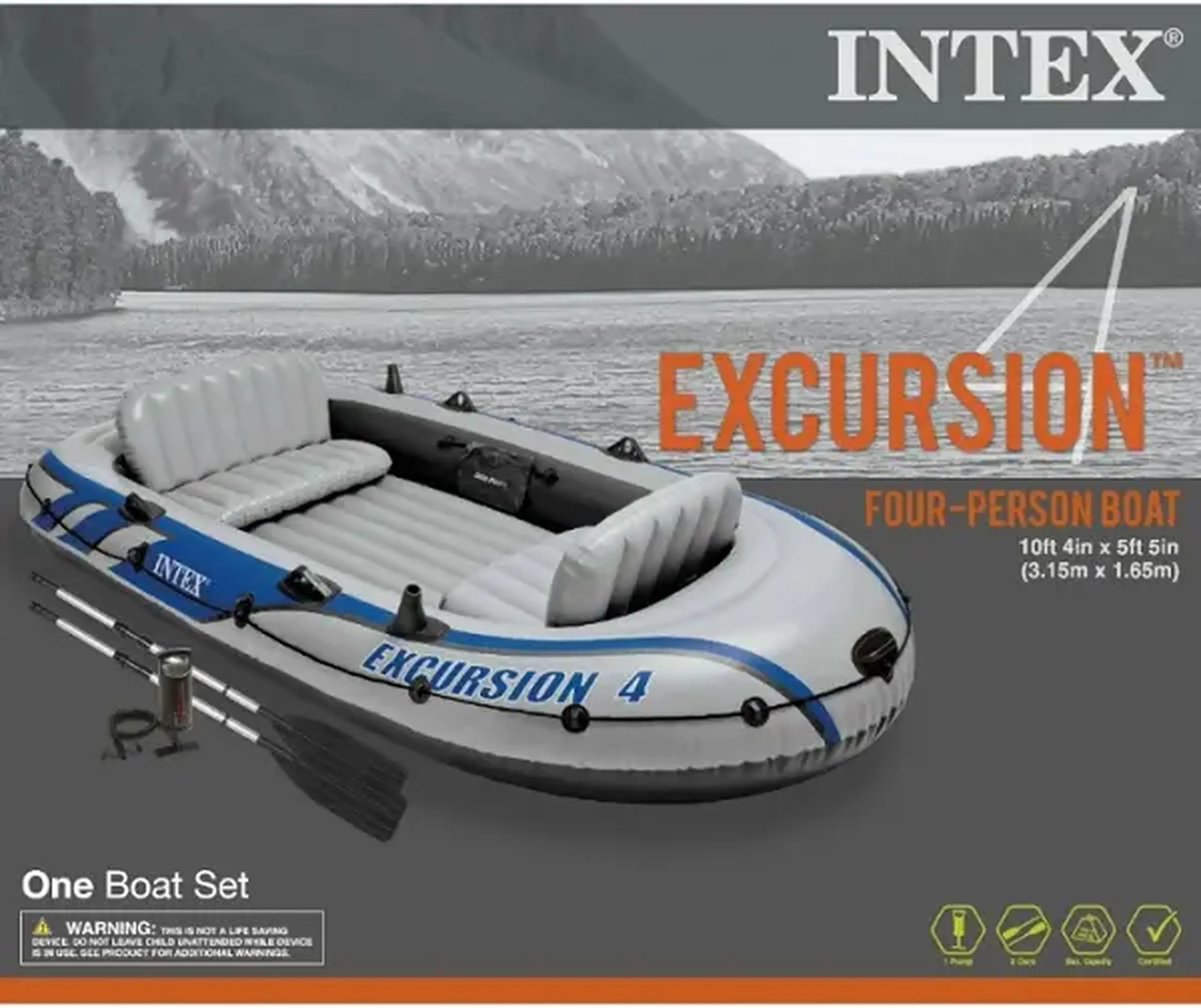 INTEX Barca gonflabilă “Excursion 4” cu vâsle și pompă, 315x165x43 cm, până la 500 kg
