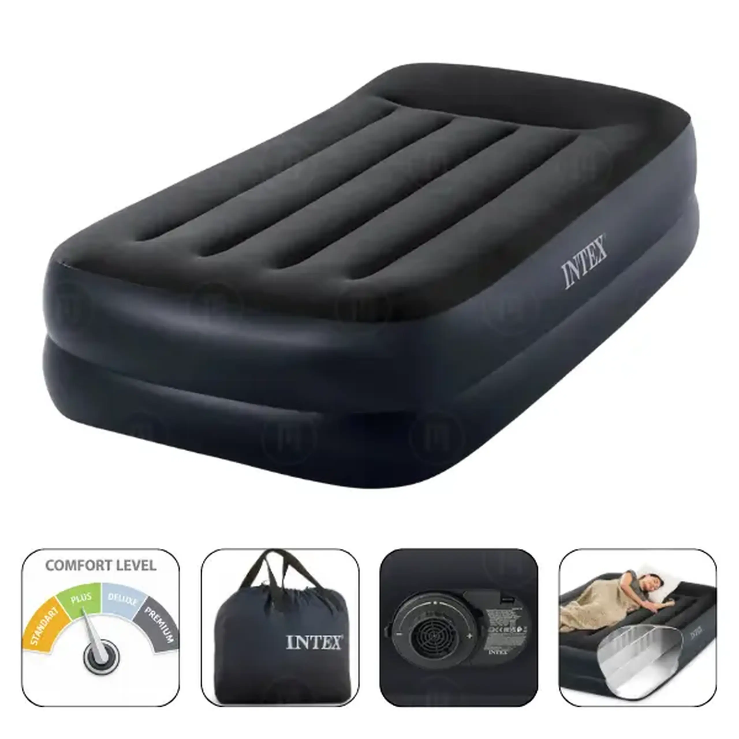 INTEX Saltea gonflabilă “Velur Pillow” 99х191х42cm cu tetieră și pompă încorporată 220V, până la 136 kg