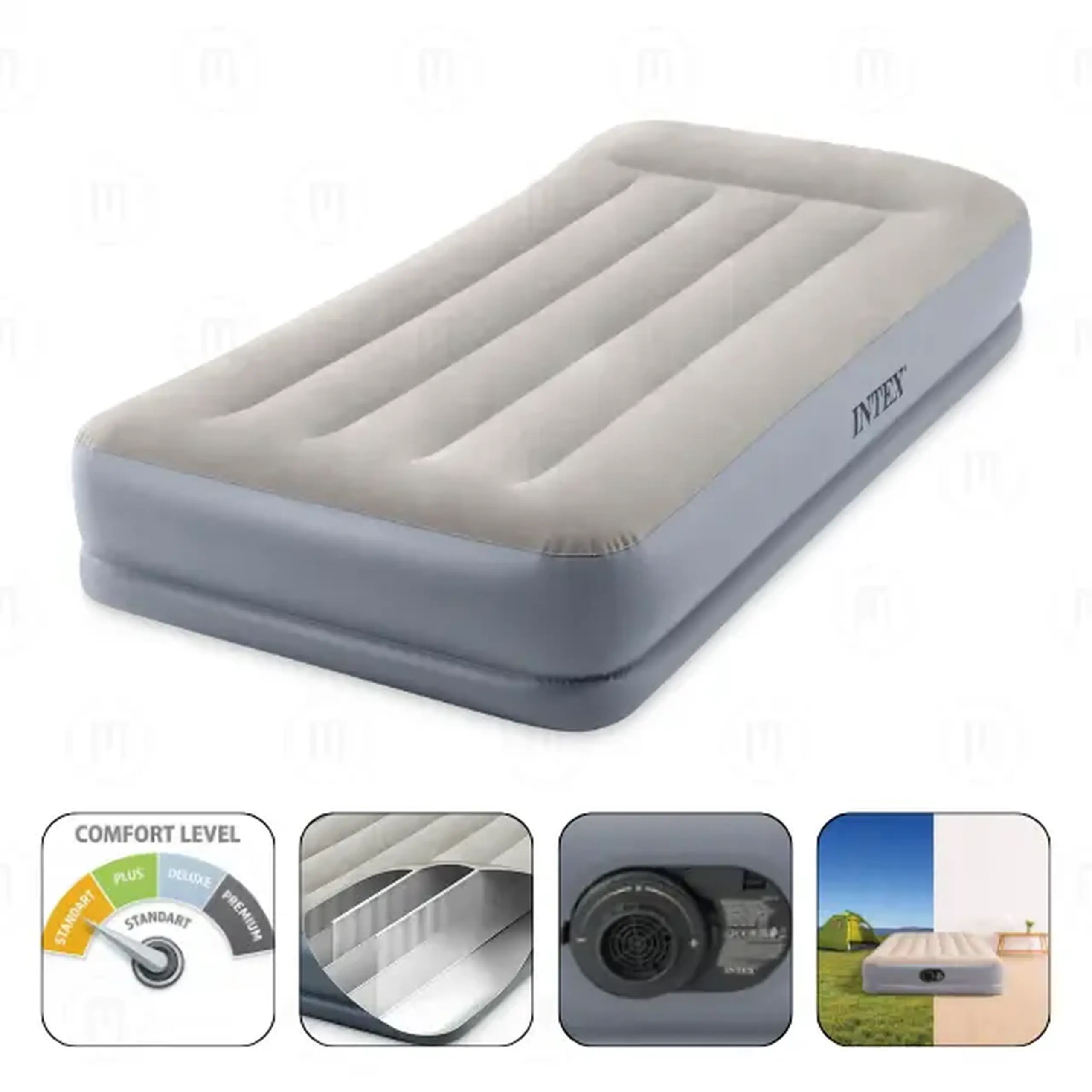 INTEX Saltea gonflabilă "Velur MID-Rise Air" 99x191x30 cm cu tetieră și pompă încorporată 220V, până la 136 kg