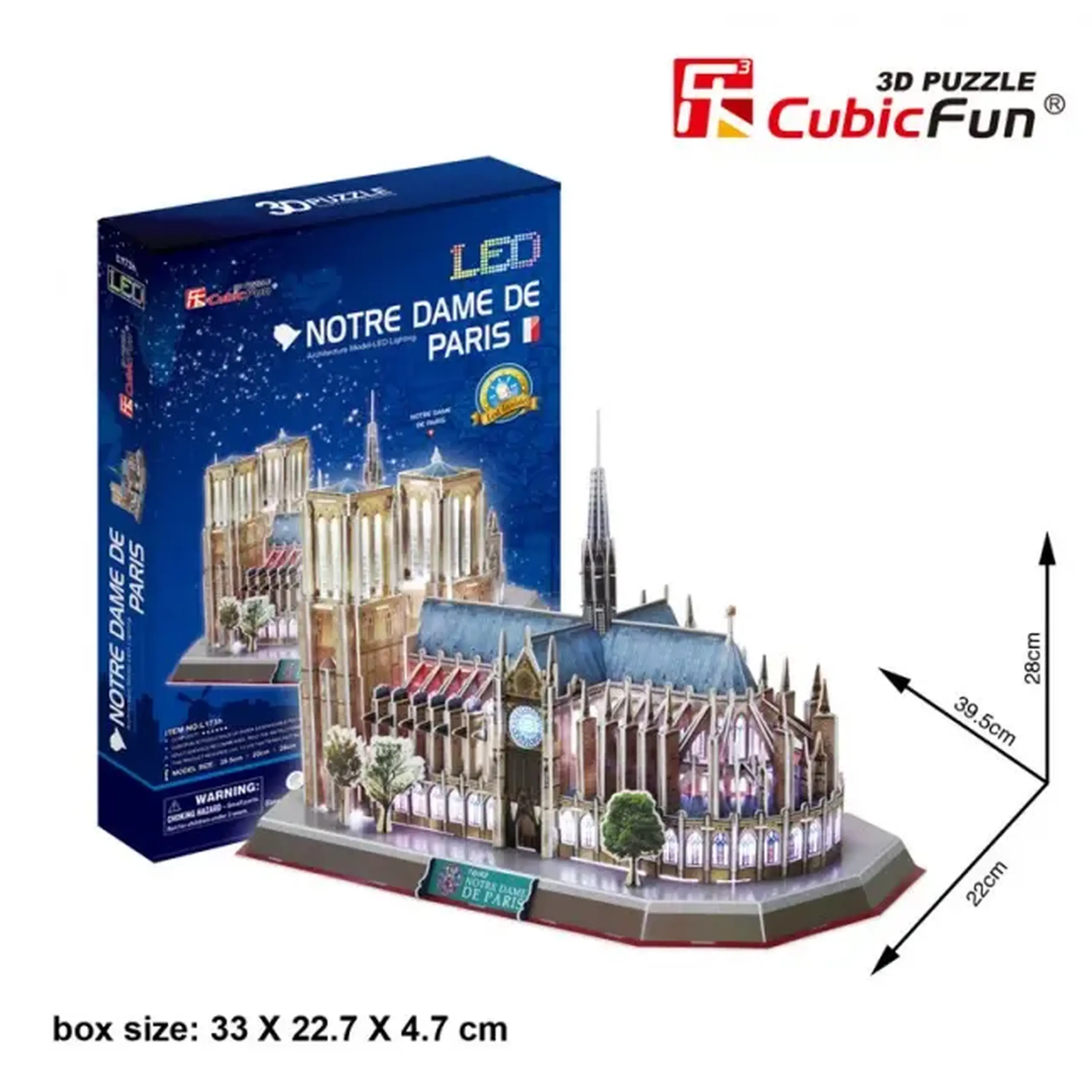 3D Puzzle „Notre Dame de Paris” cu iluminare LED, 149 elemente
