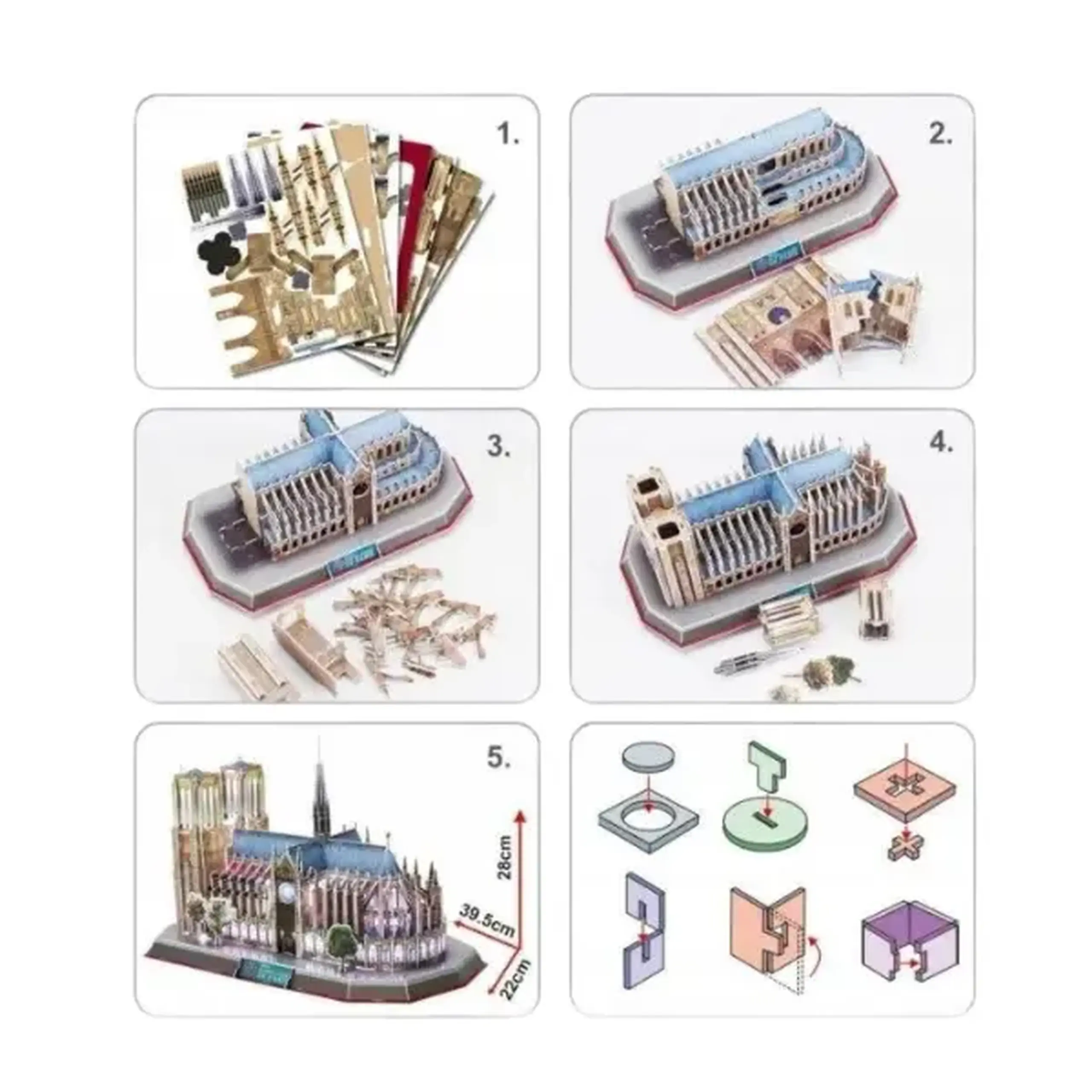 3D Puzzle „Notre Dame de Paris” cu iluminare LED, 149 elemente