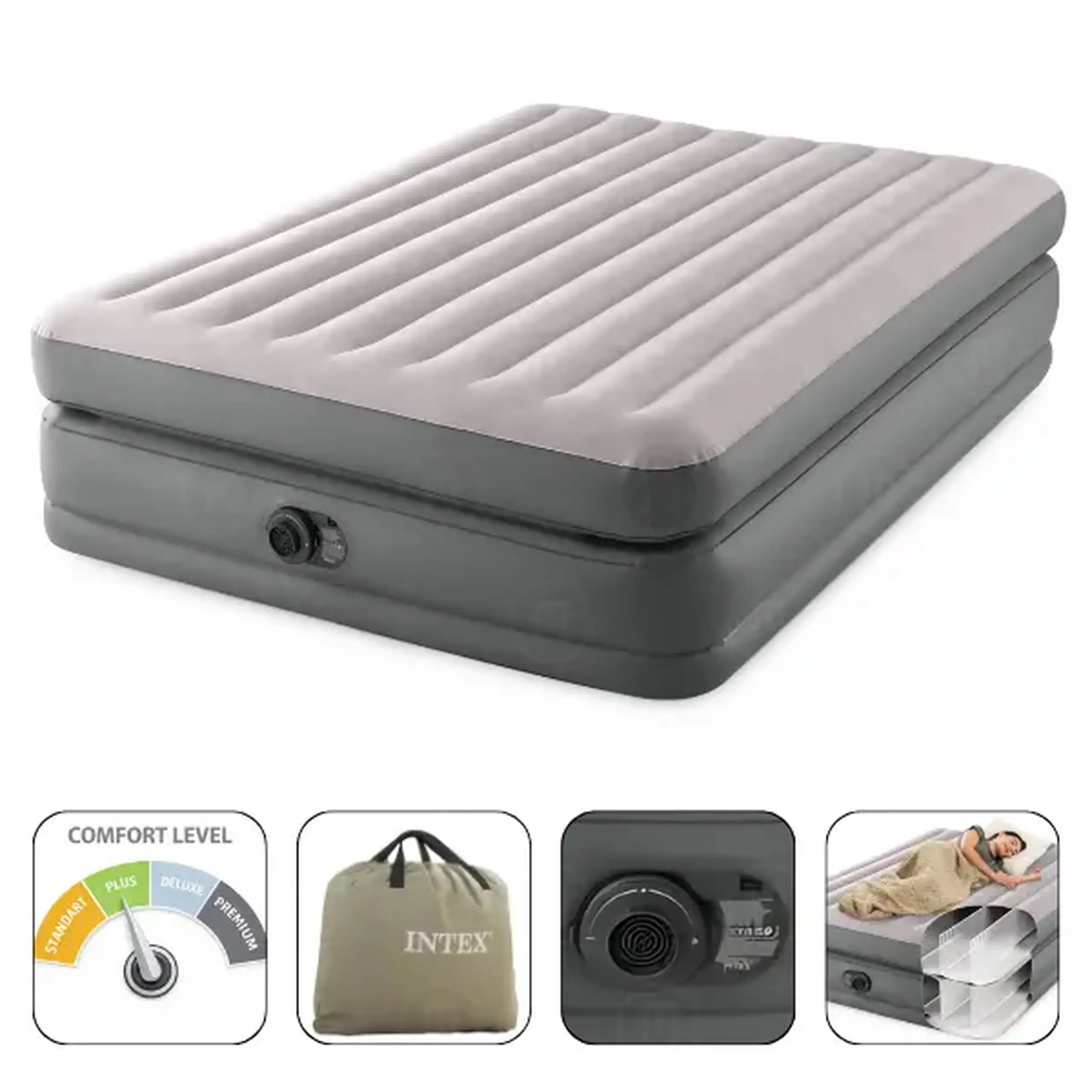INTEX Pat gonflabil “Velur Comfort-Plush” 152х203х51 cm cu pompă încorporată 220V, până la 272 kg