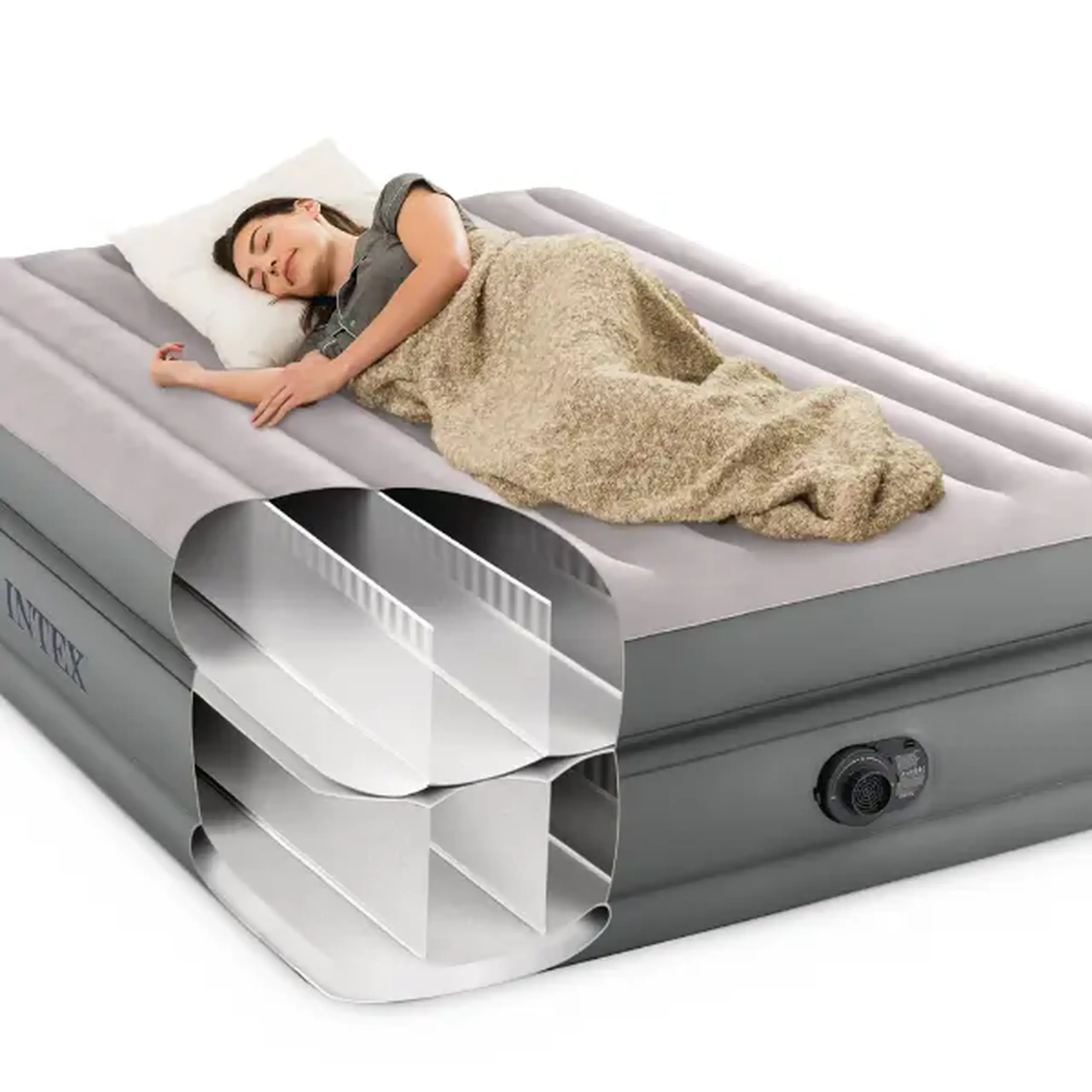 INTEX Pat gonflabil “Velur Comfort-Plush” 152х203х51 cm cu pompă încorporată 220V, până la 272 kg