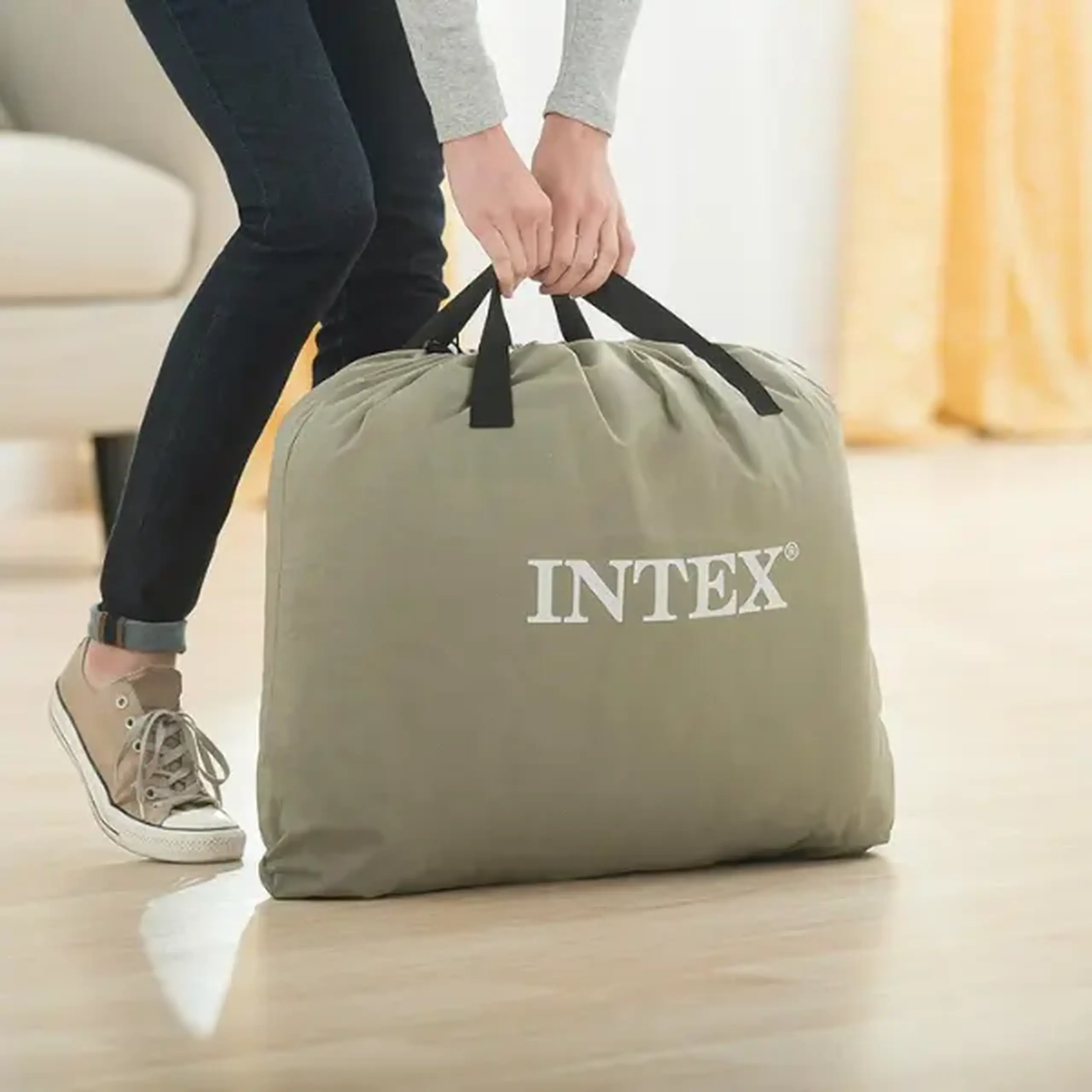 INTEX Pat gonflabil “Velur Comfort-Plush” 152х203х51 cm cu pompă încorporată 220V, până la 272 kg