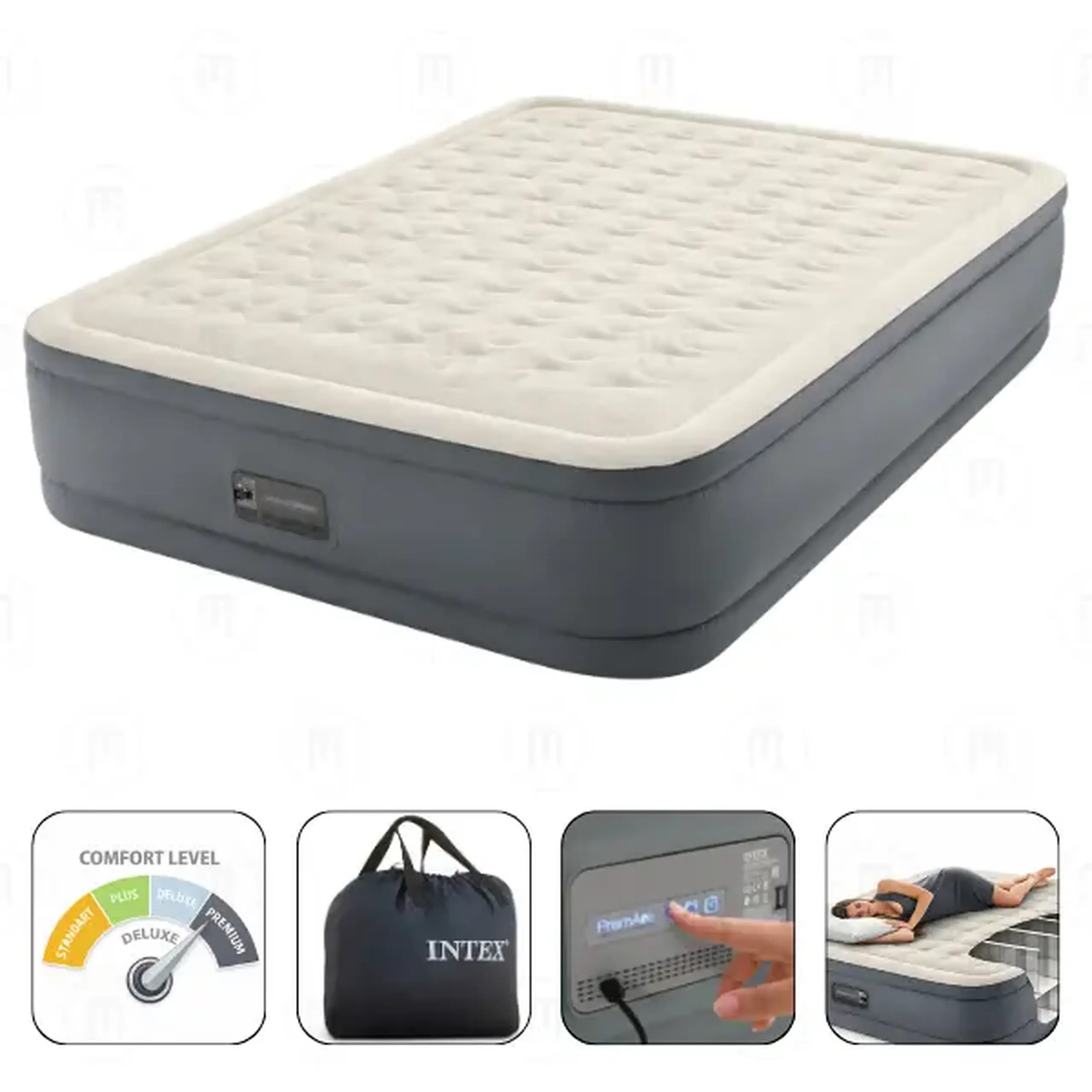 INTEX Pat gonflabil “Velur Comfort-Plush” 152x203x46 cm cu pompă încorporată 220V, până la 272 kg