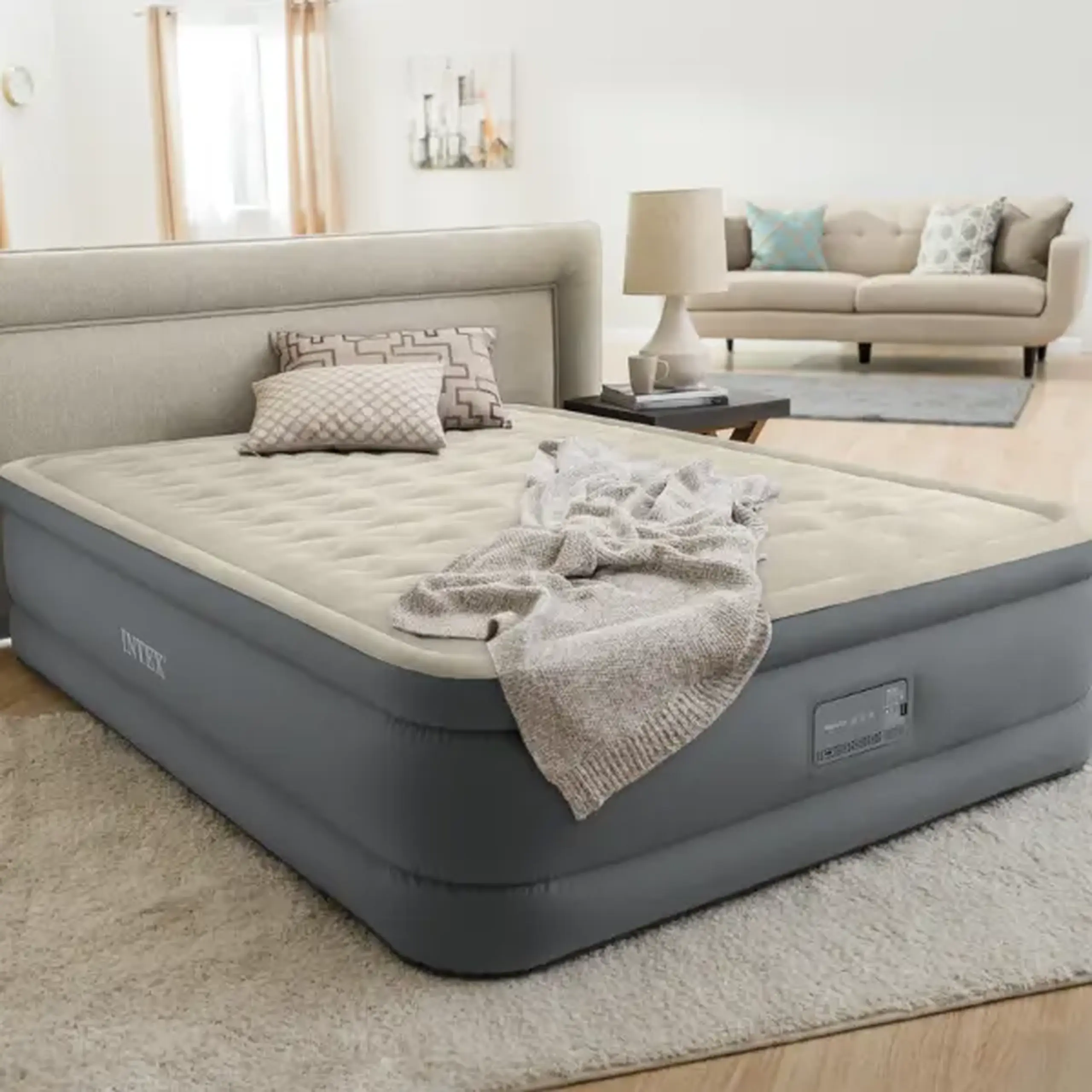 INTEX Pat gonflabil “Velur Comfort-Plush” 152x203x46 cm cu pompă încorporată 220V, până la 272 kg