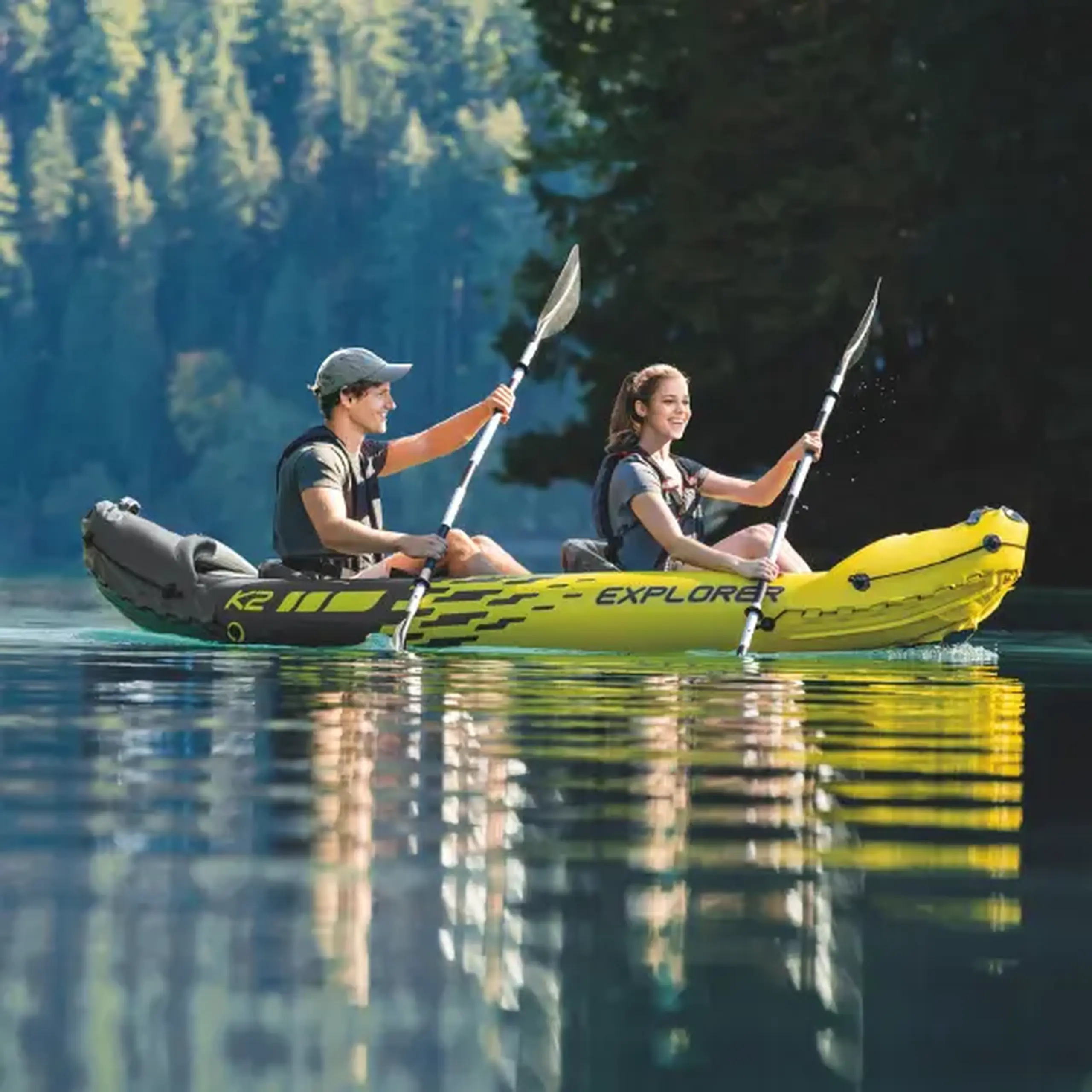 INTEX Caiac gonflabil “Explorer K2” cu vâsle și pompă, 312x91x51 cm, până la 180 kg