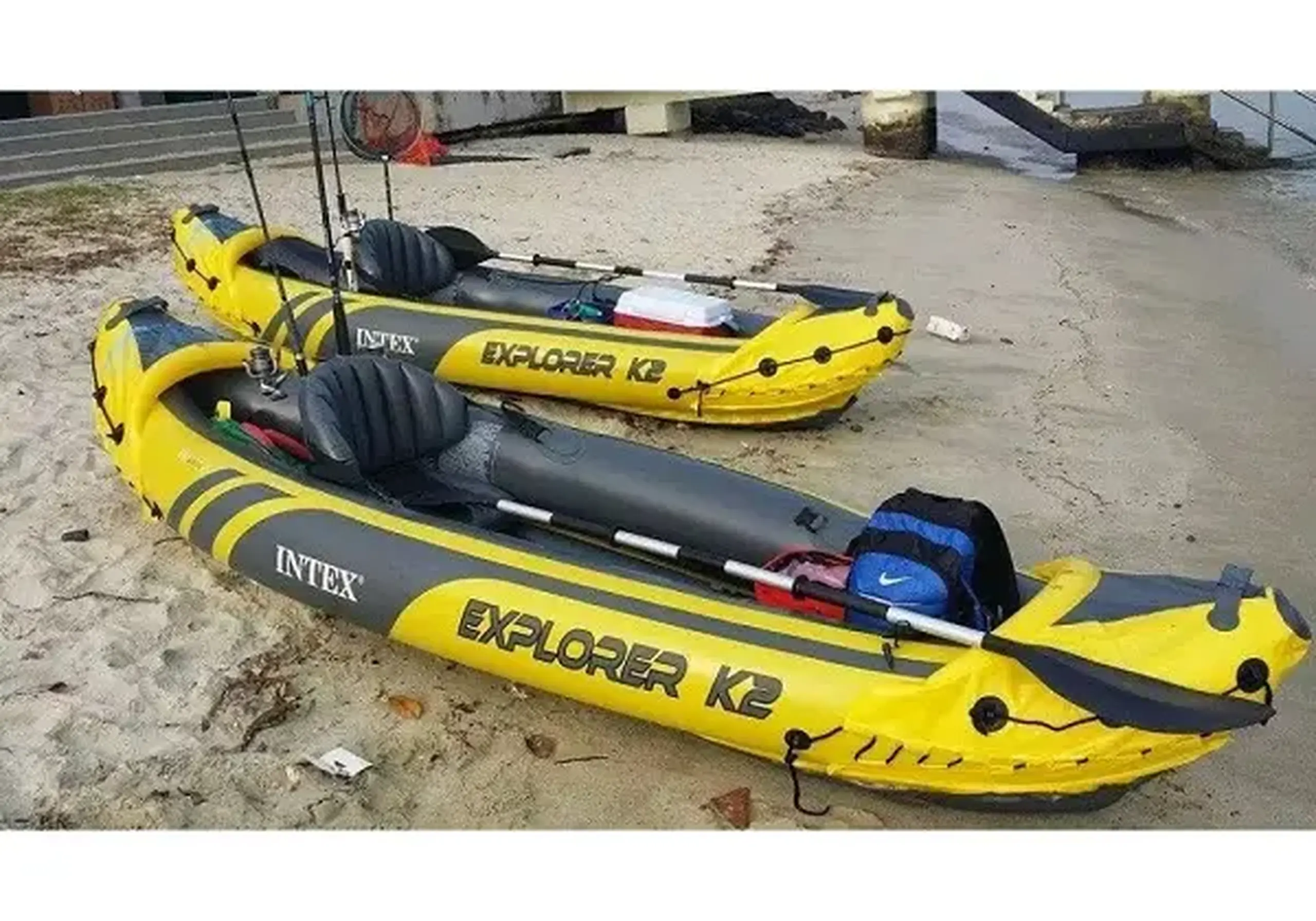 INTEX Caiac gonflabil “Explorer K2” cu vâsle și pompă, 312x91x51 cm, până la 180 kg