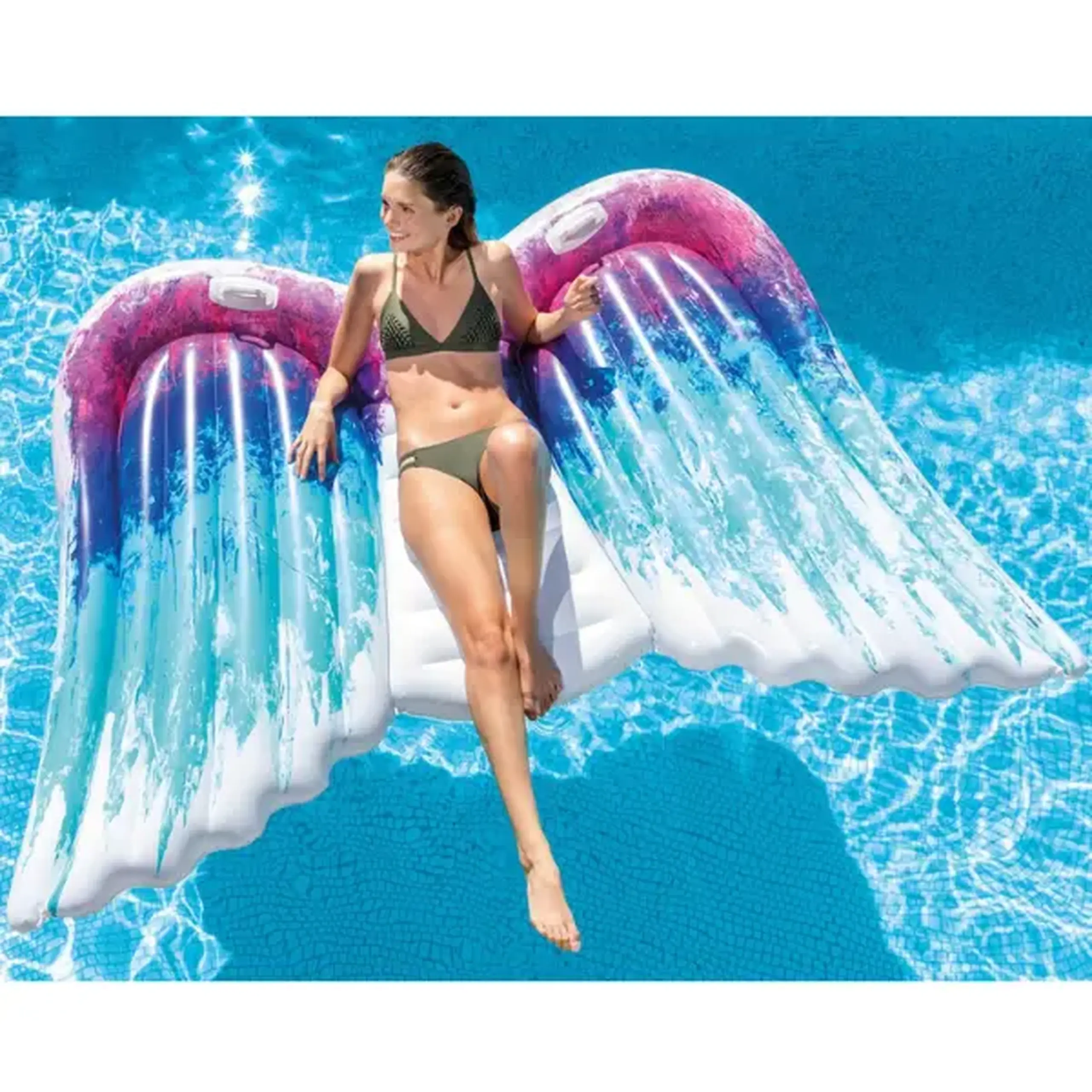 INTEX Plută-saltea gonflabilă “Aripi de înger” cu mânere, 216x155x20 cm, până la 100 kg