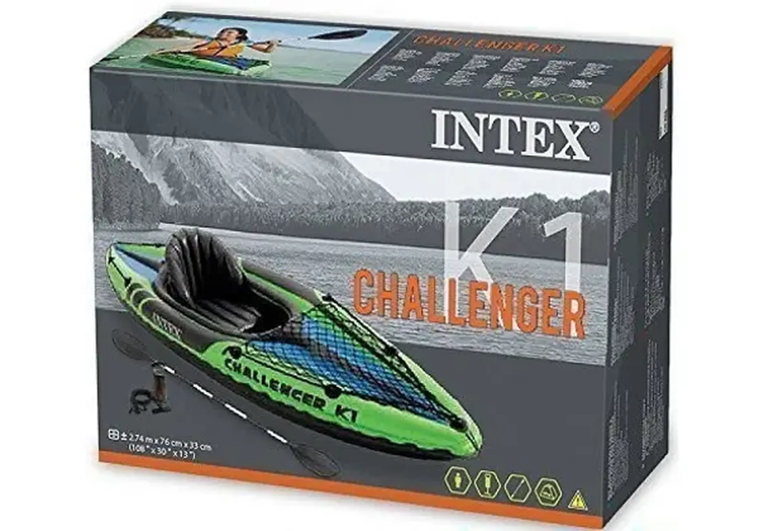 INTEX Caiac gonflabil “Challenger K1” cu vâsle și pompă, 274x76x33 cm, până la 100 kg