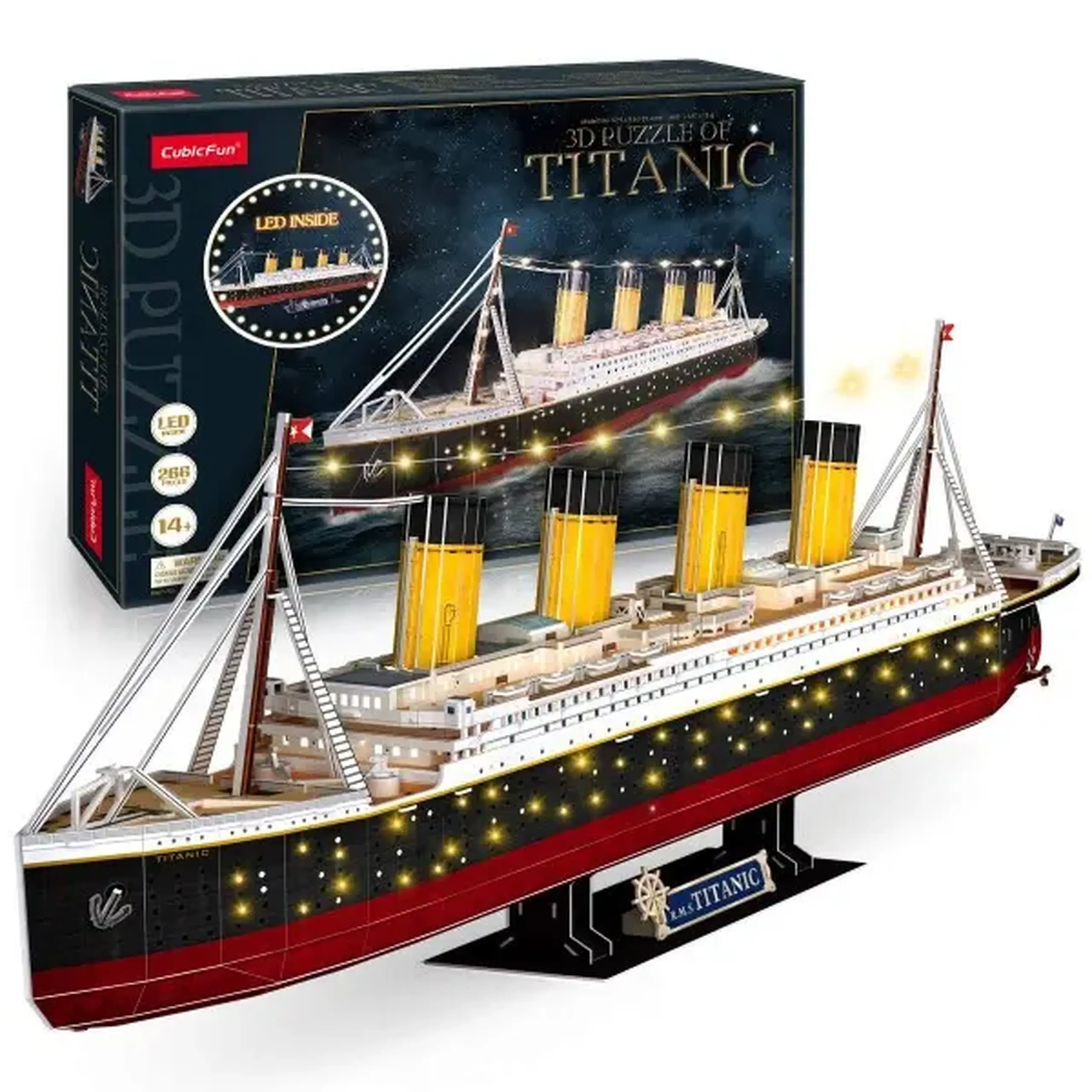 3D Puzzle „Titanic” cu iluminare LED, 266 elemente
