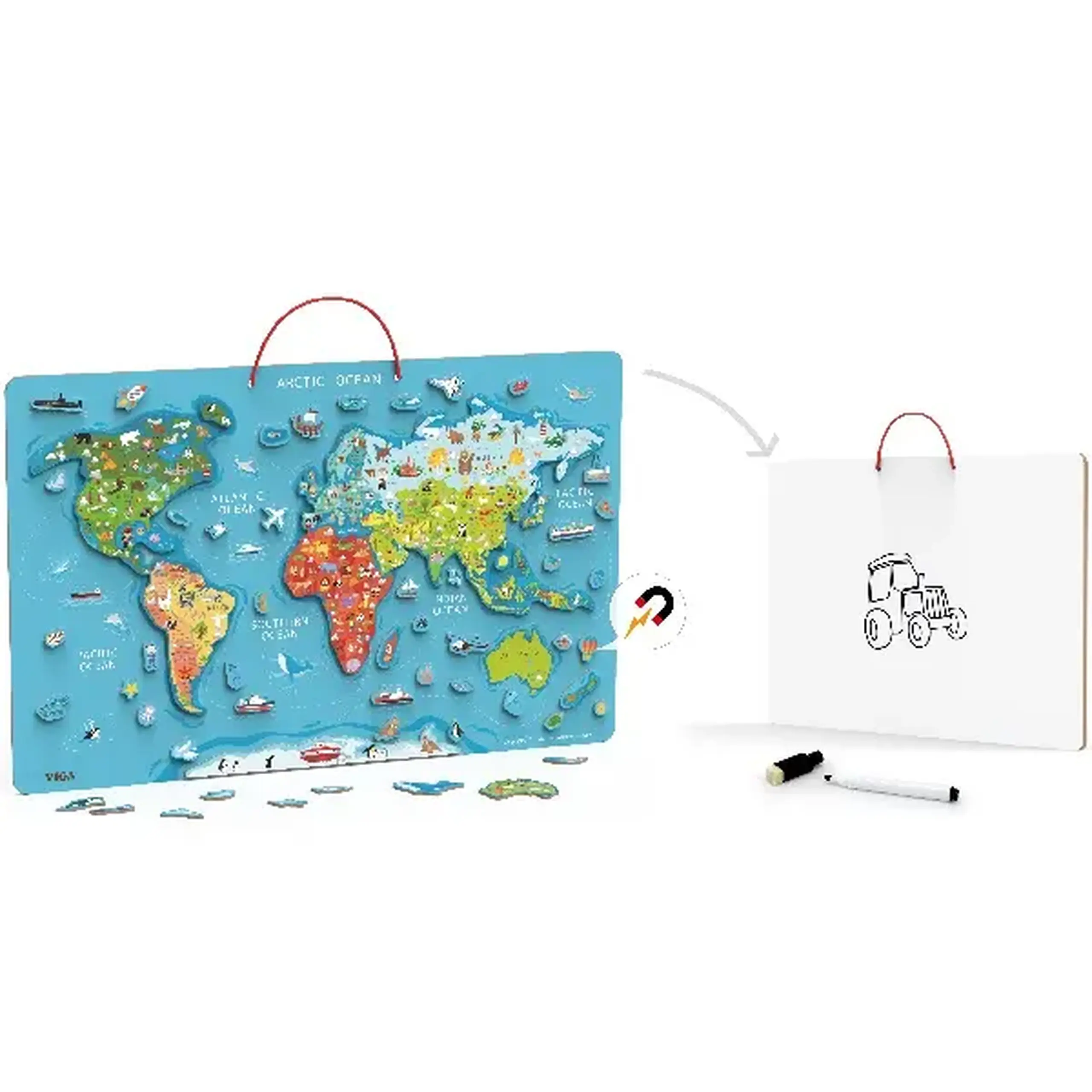 Puzzle și tablă magnetică „Harta lumii”