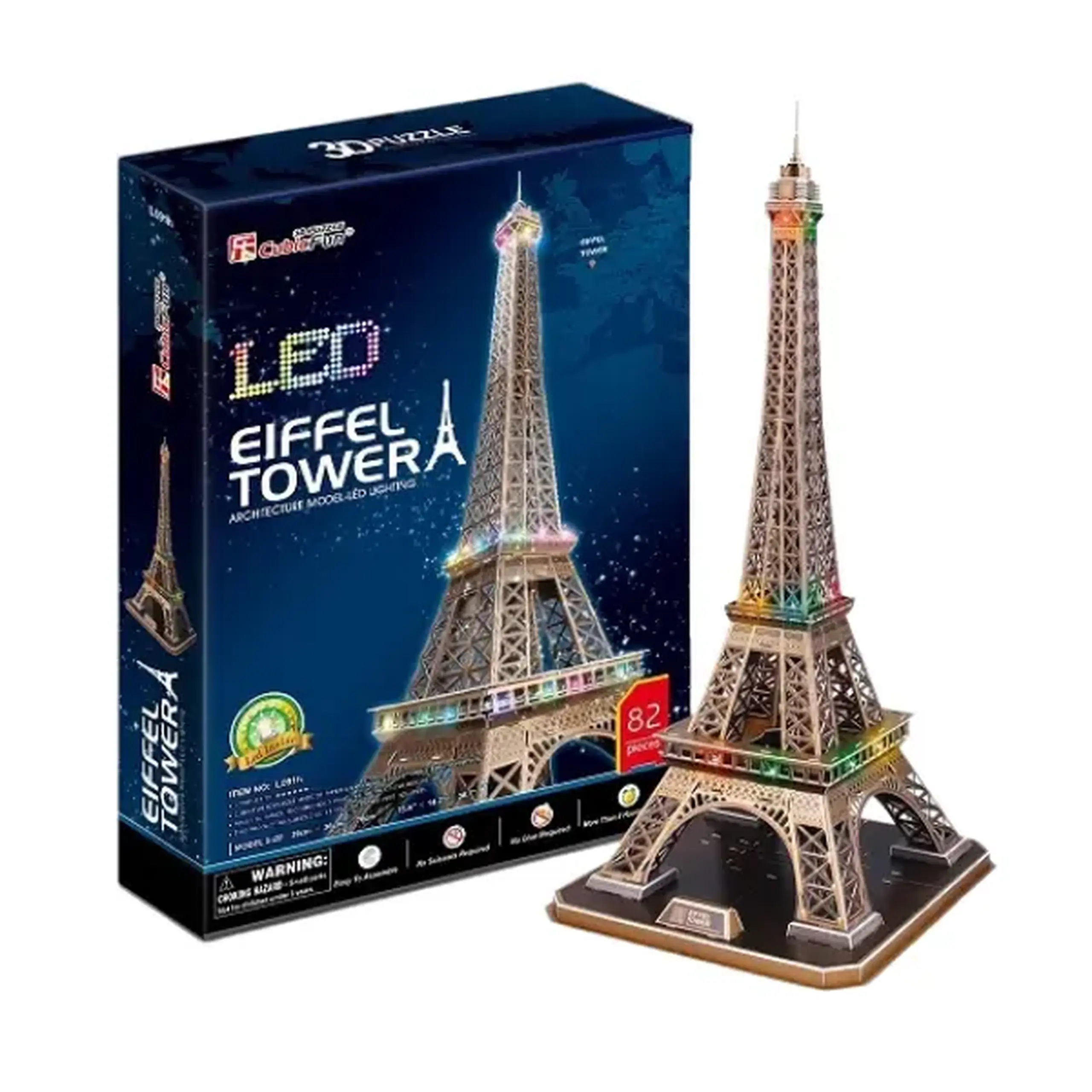 3D Puzzle „Turnul Eiffel” cu iluminare LED, 82 elemente