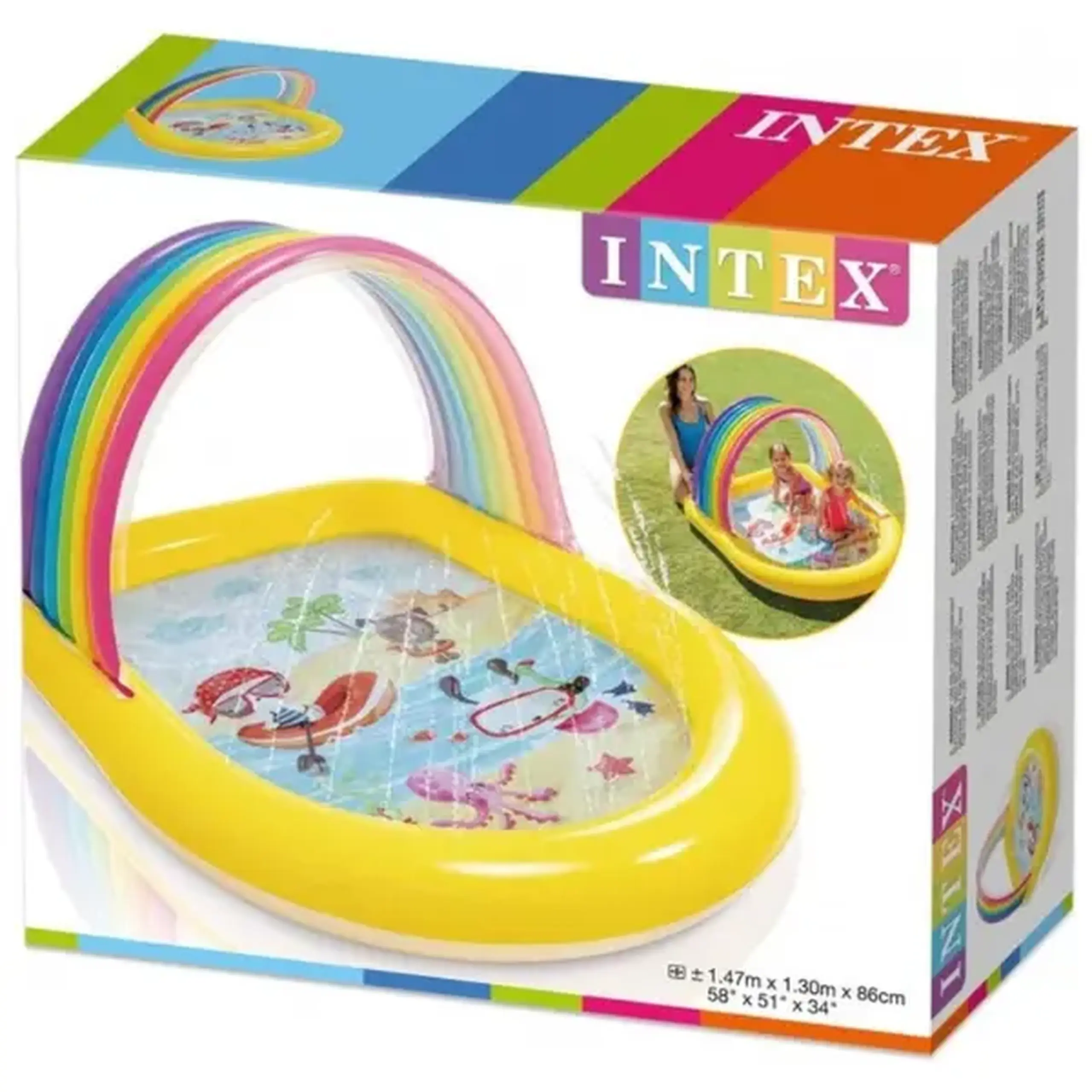 INTEX Piscină gonflabilă pentru copii cu baldachin și jeturi de apă 147x130x86 cm, 84 L, 2+