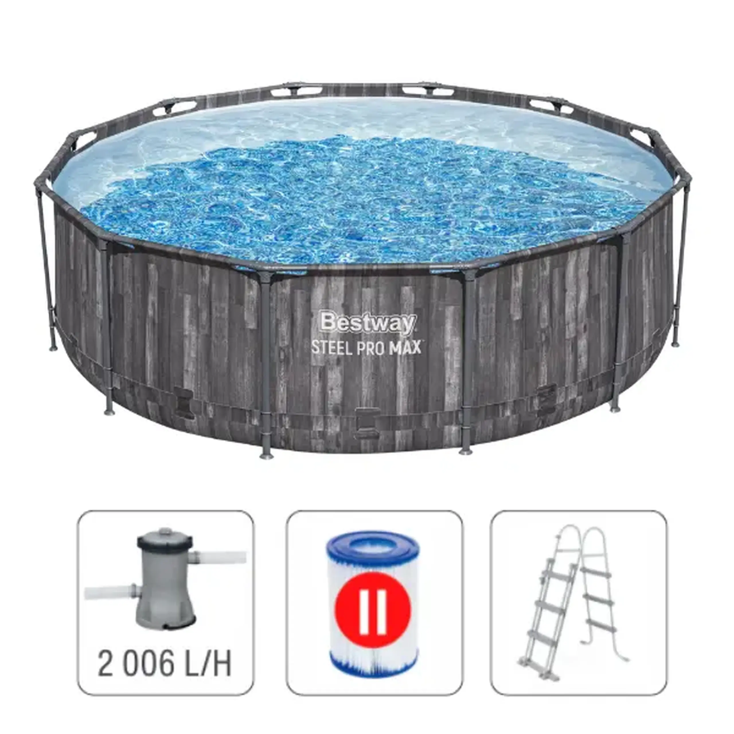 Bestway Piscină STEEL PRO MAX Round 366х100 cm, 9150 L, cadru metalic