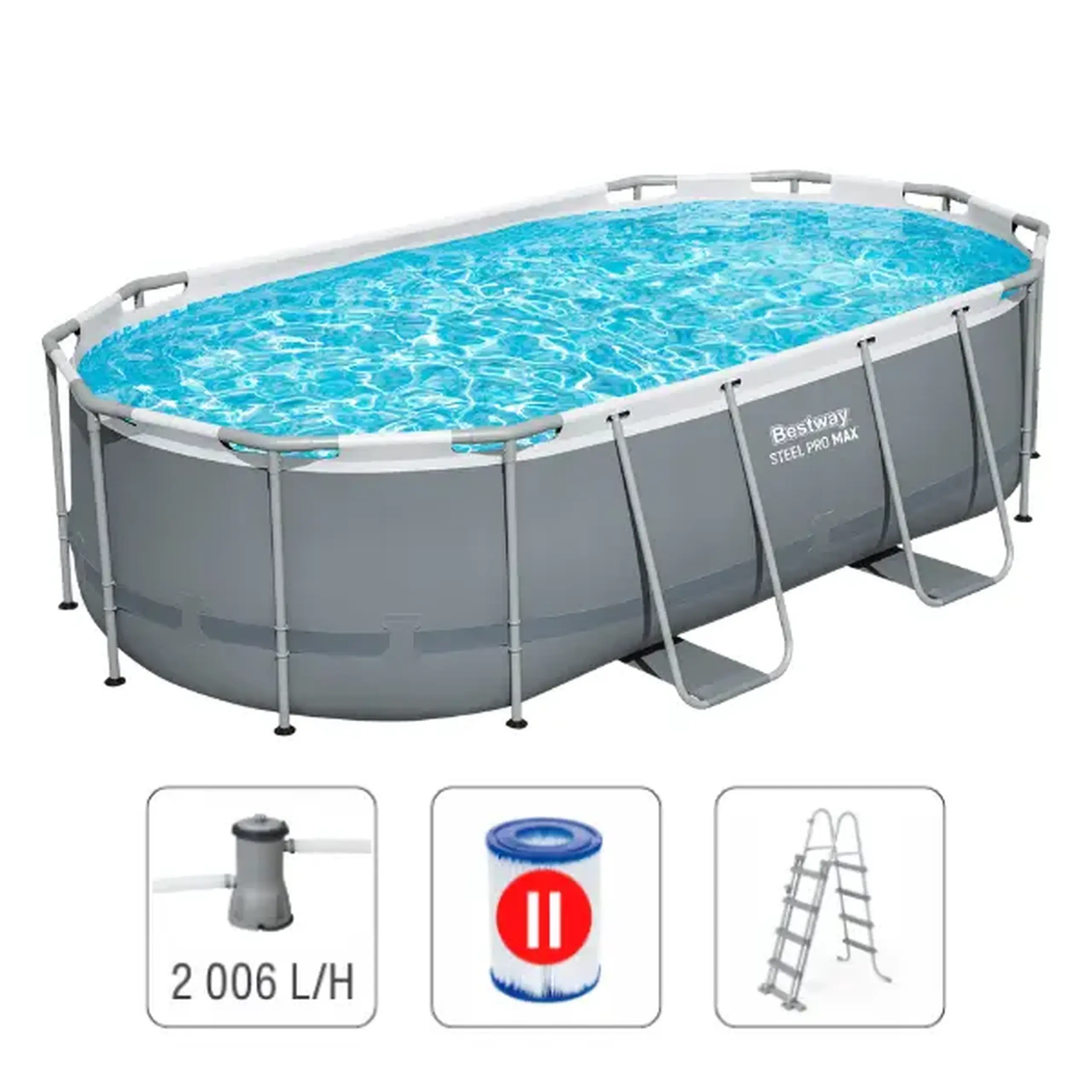 Bestway Piscina STEEL PRO MAX Oval 427x250x100 cm, 7250L, cadru metalic