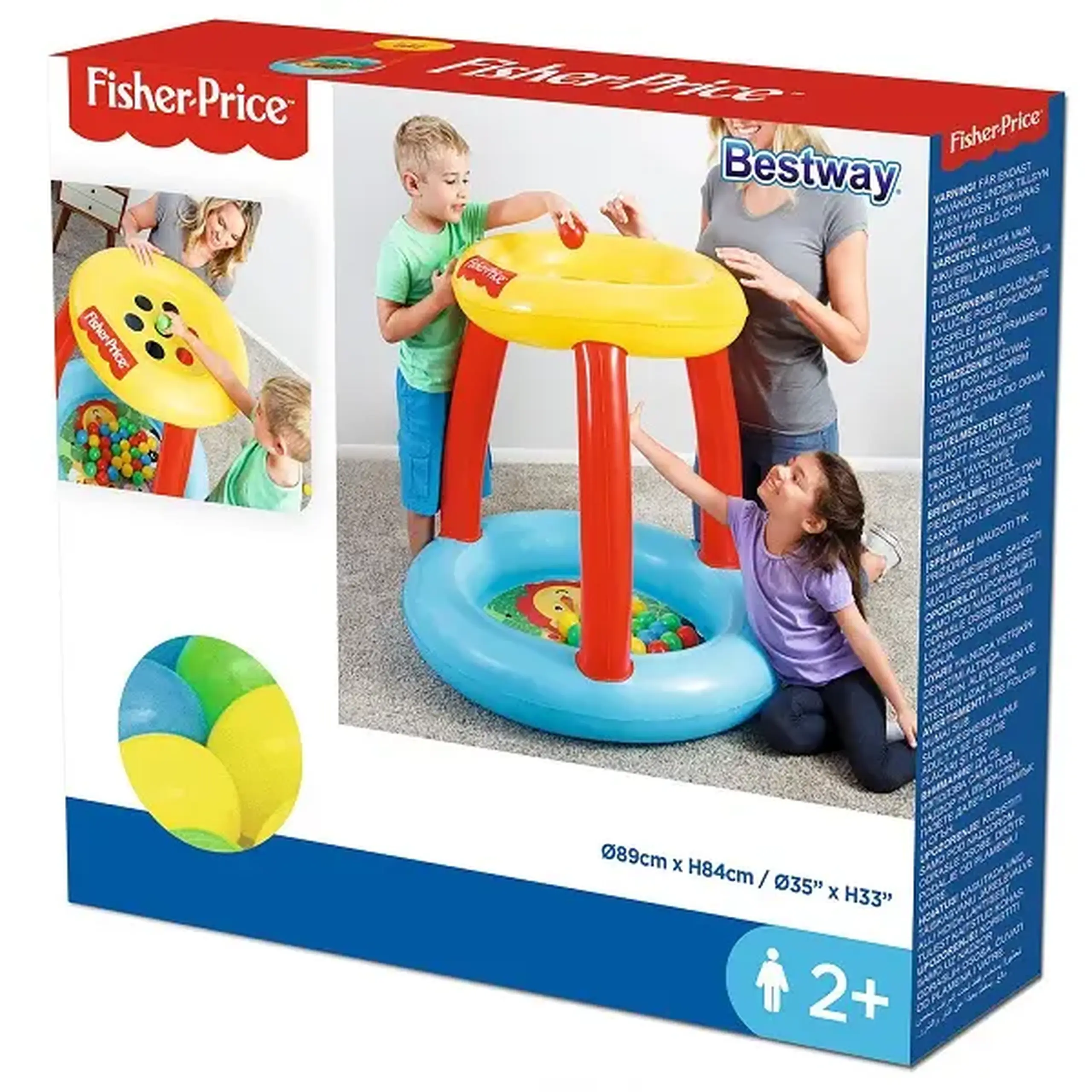 Bestway Centru de joc 89x89x84cm ANIMĂLUȚE Fisher Price cu mingiuțe (15b), 2+