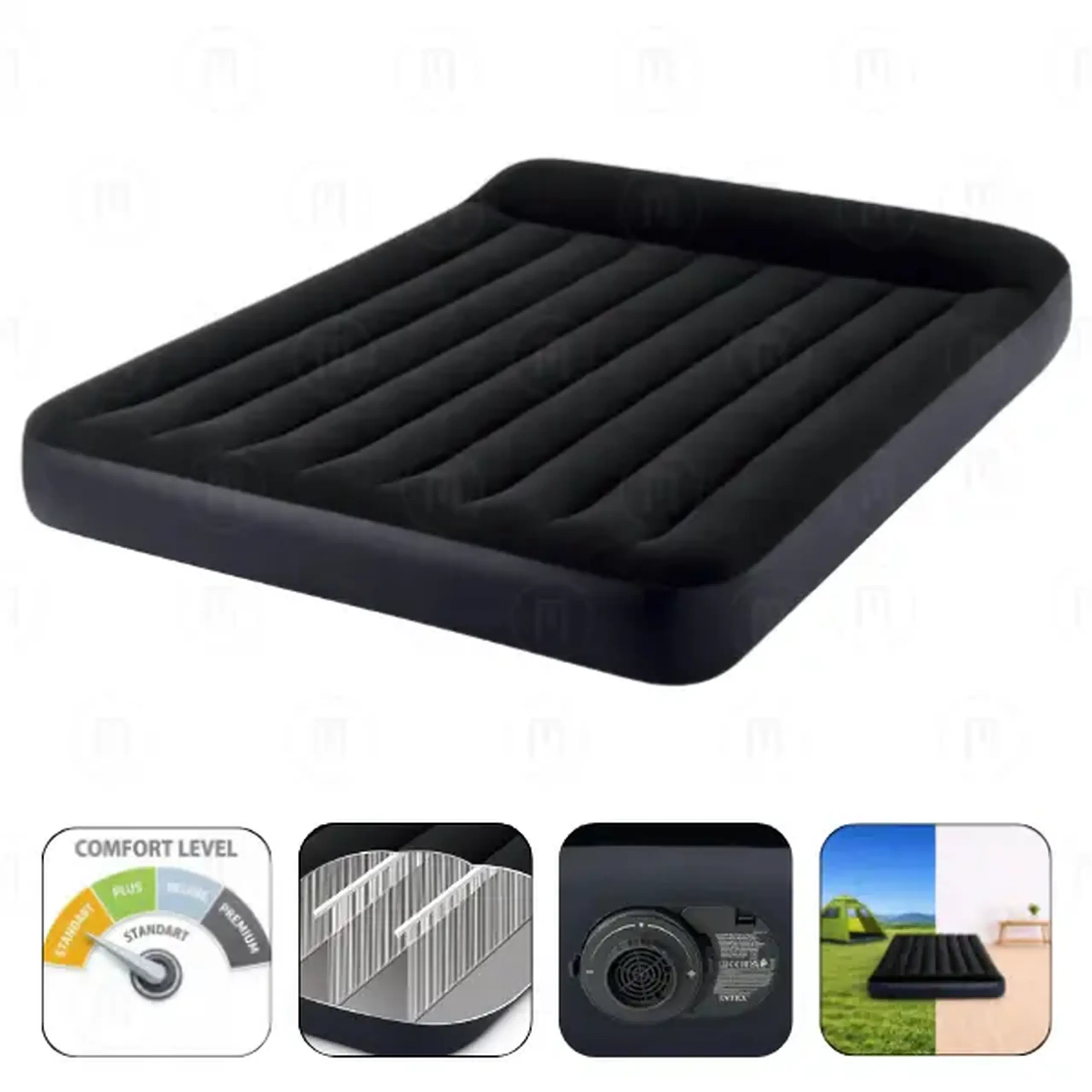 INTEX Saltea gonflabilă “Velur Classic” 152x203x25cm cu tetieră și pompă încorporată 220V, până la 272 kg