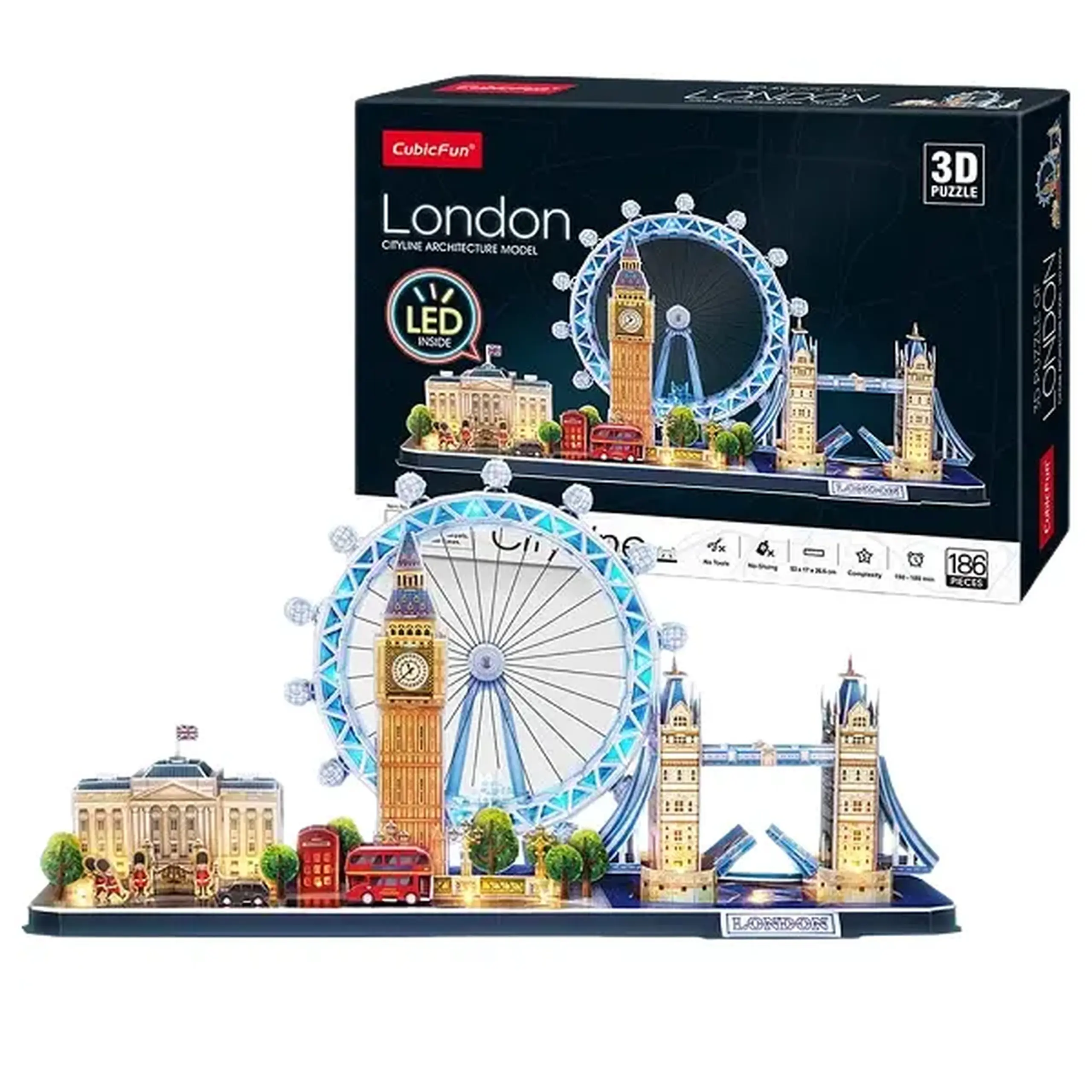 3D Puzzle „Londra” cu iluminare LED, 186 elemente
