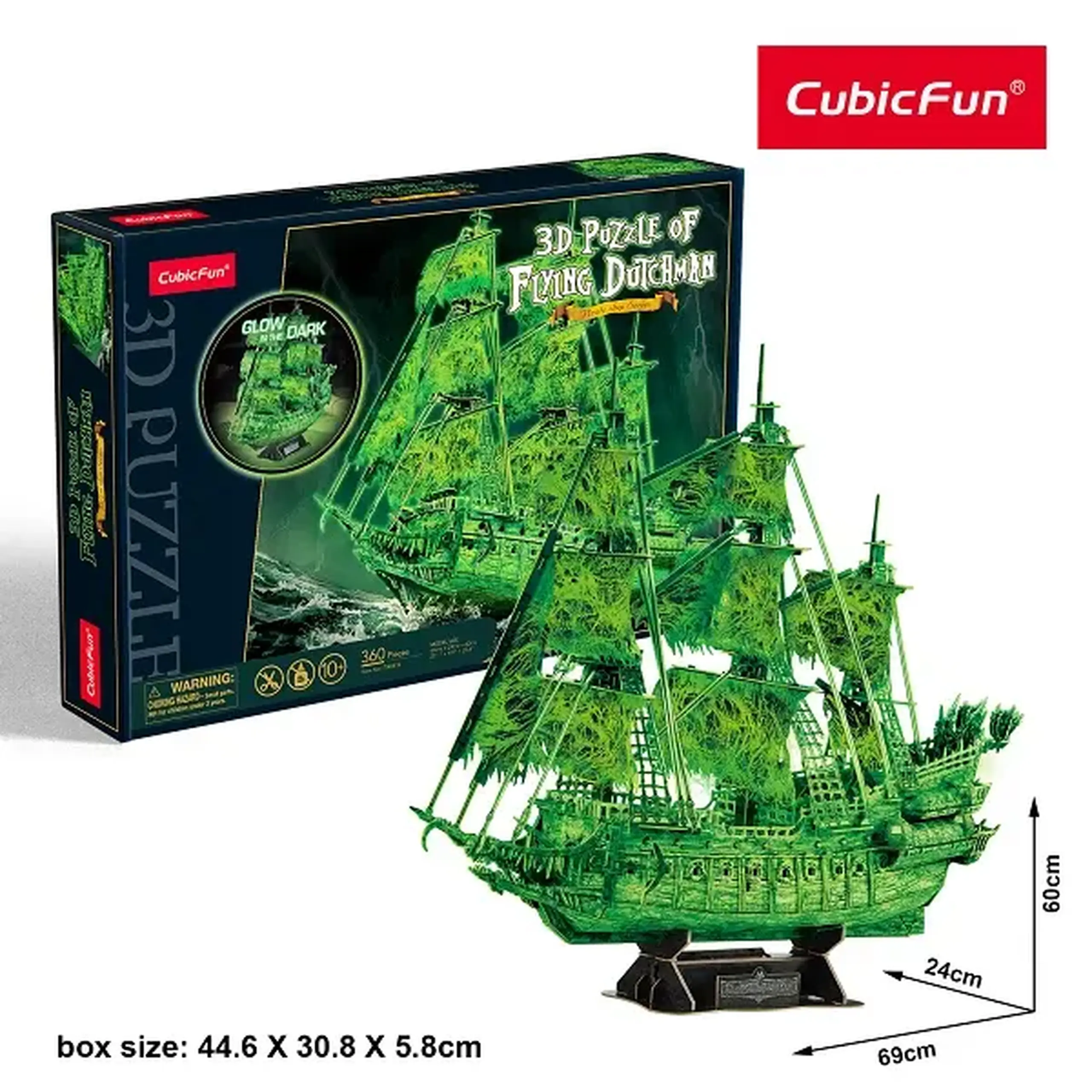 3D puzzle Corabie de pirați "Olandezul zburător", strălucește în întuneric, 360 elemente