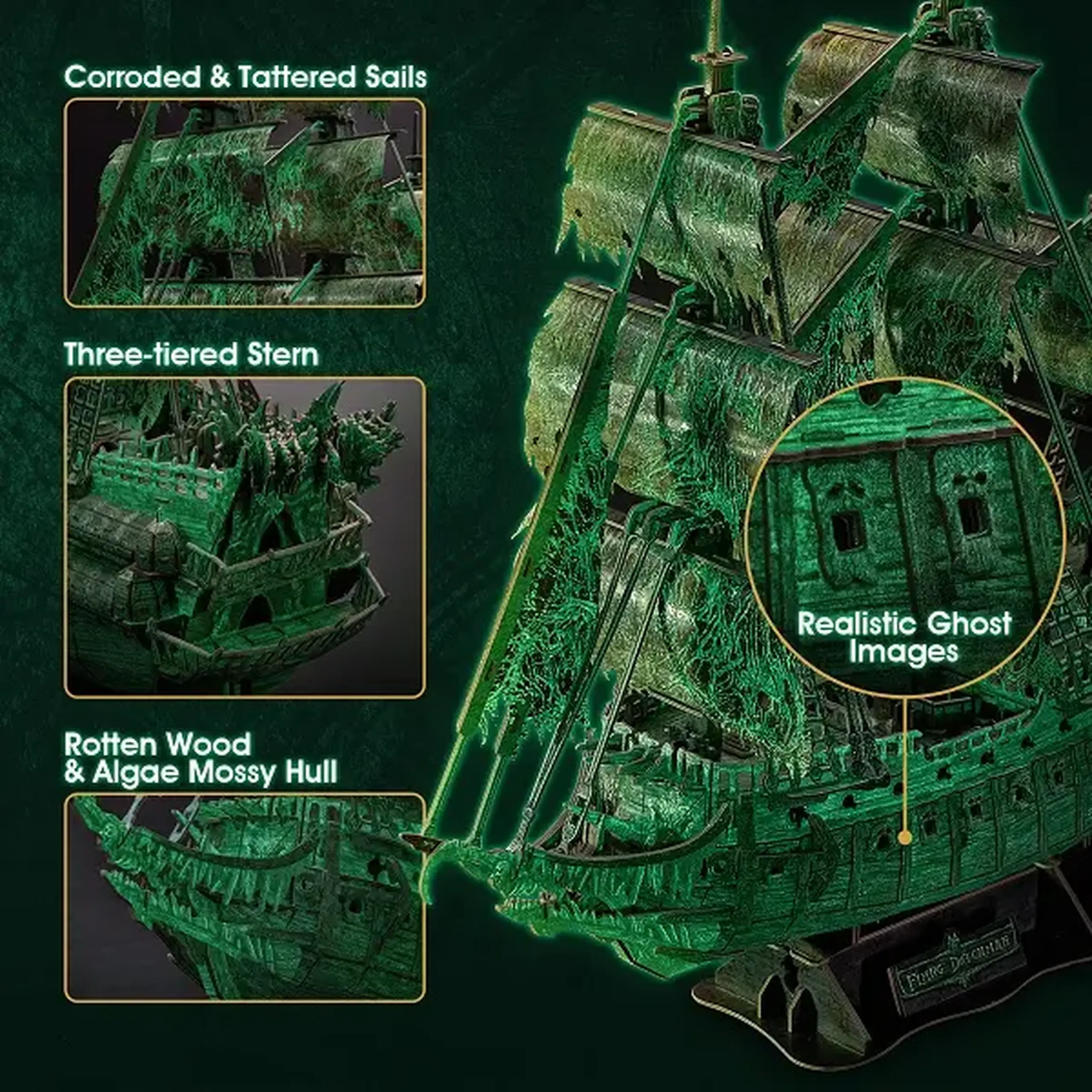 3D puzzle Corabie de pirați "Olandezul zburător", strălucește în întuneric, 360 elemente