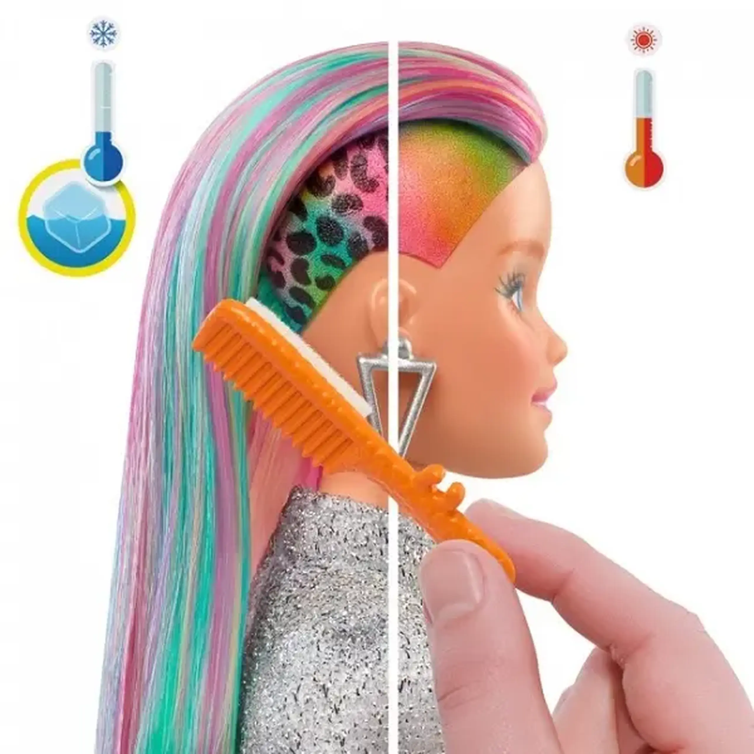 Set de joacă Barbie „Aspect de leopard cu păr în nuanțe de curcubeu”