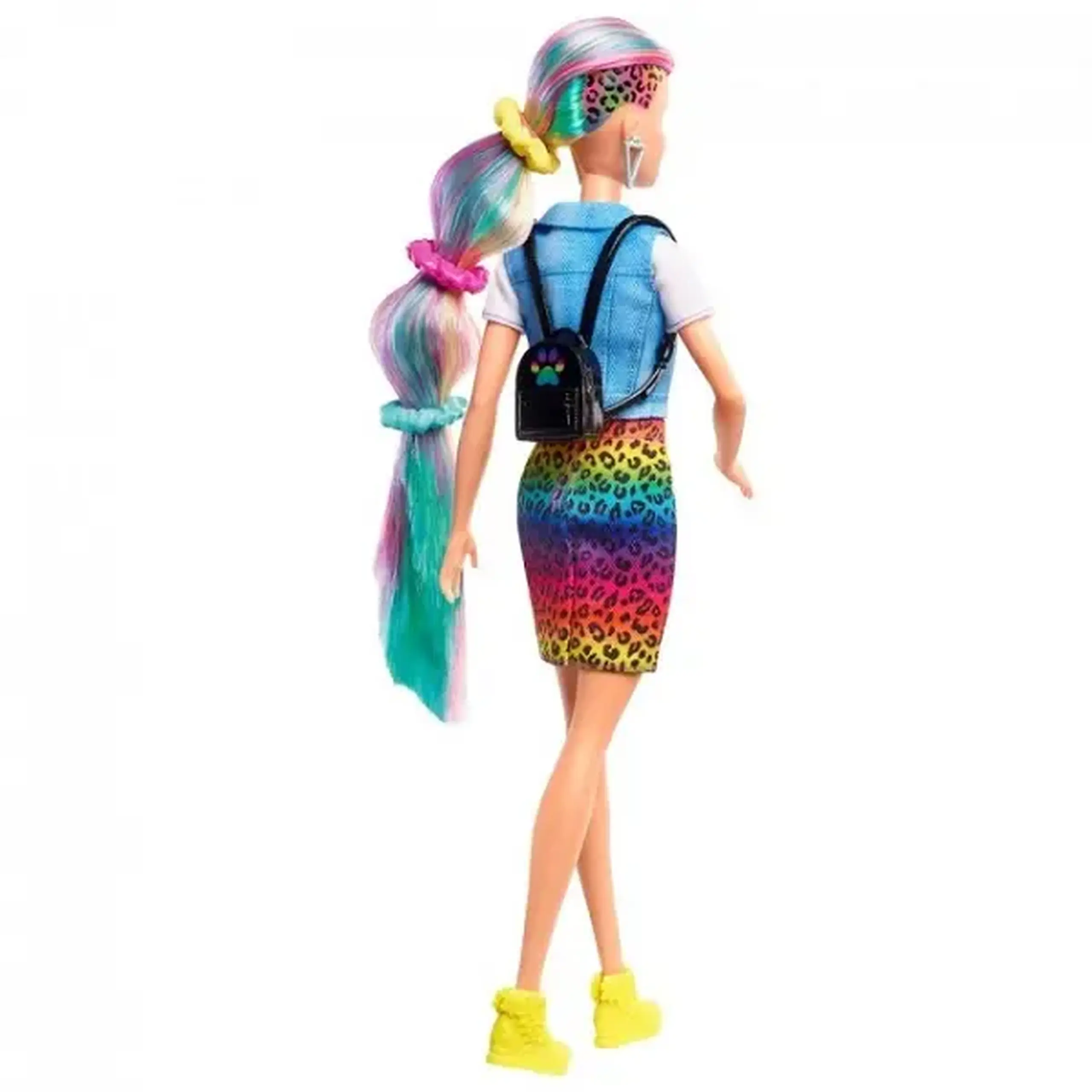 Set de joacă Barbie „Aspect de leopard cu păr în nuanțe de curcubeu”
