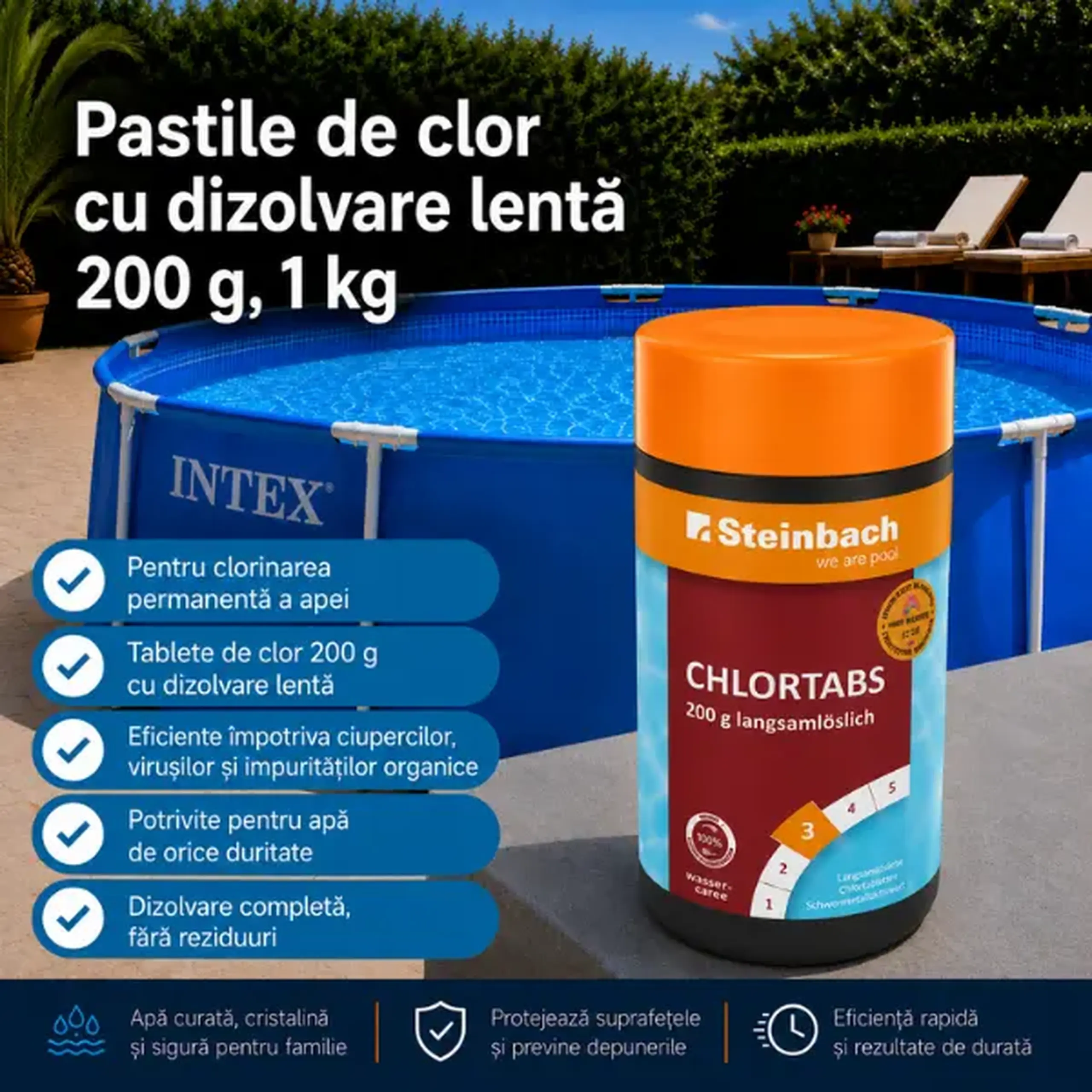 Pastile de clor cu dizolvare lentă 5 buc. x 200 g, 1 kg