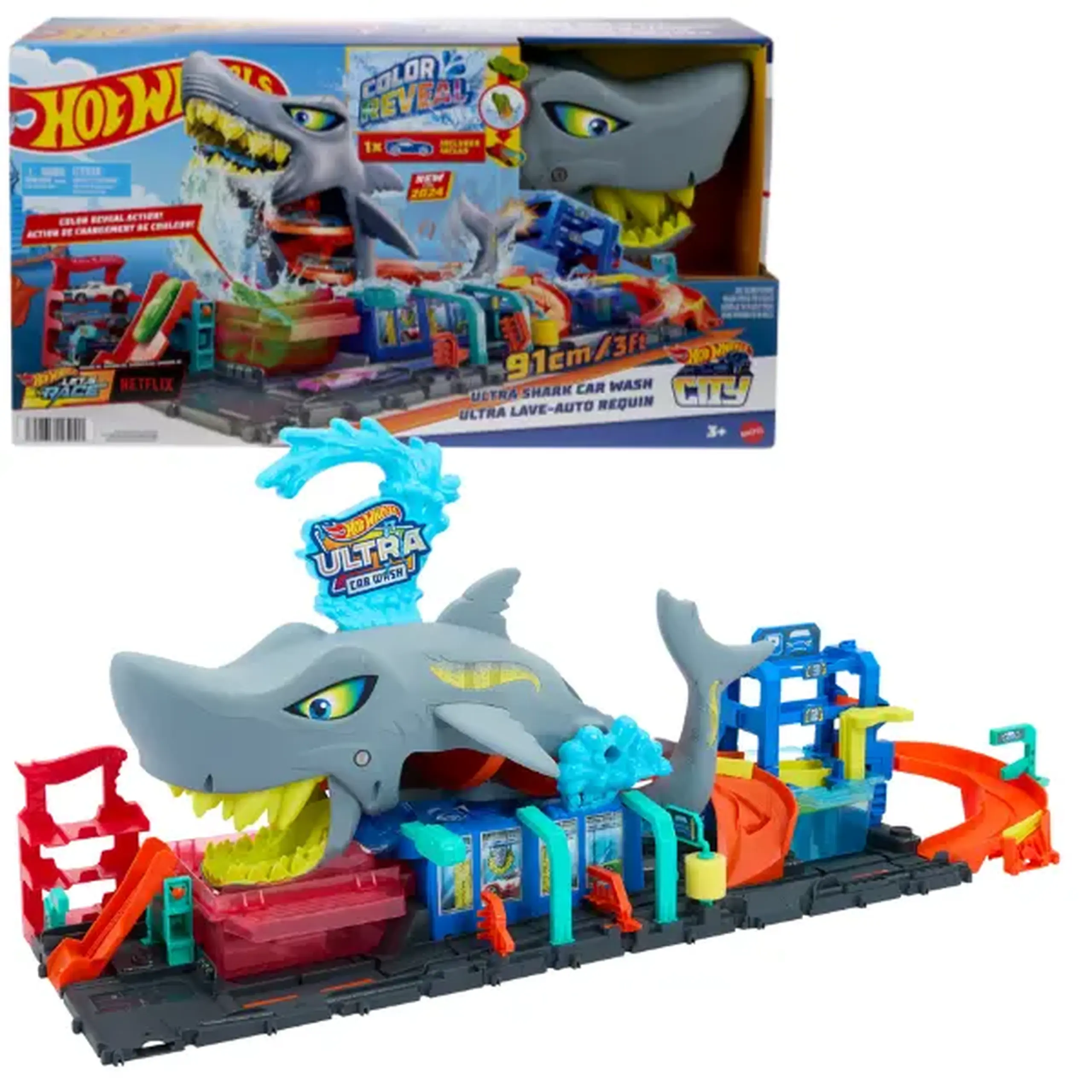 Hot Wheels City Ultra Shark Car Wash Track