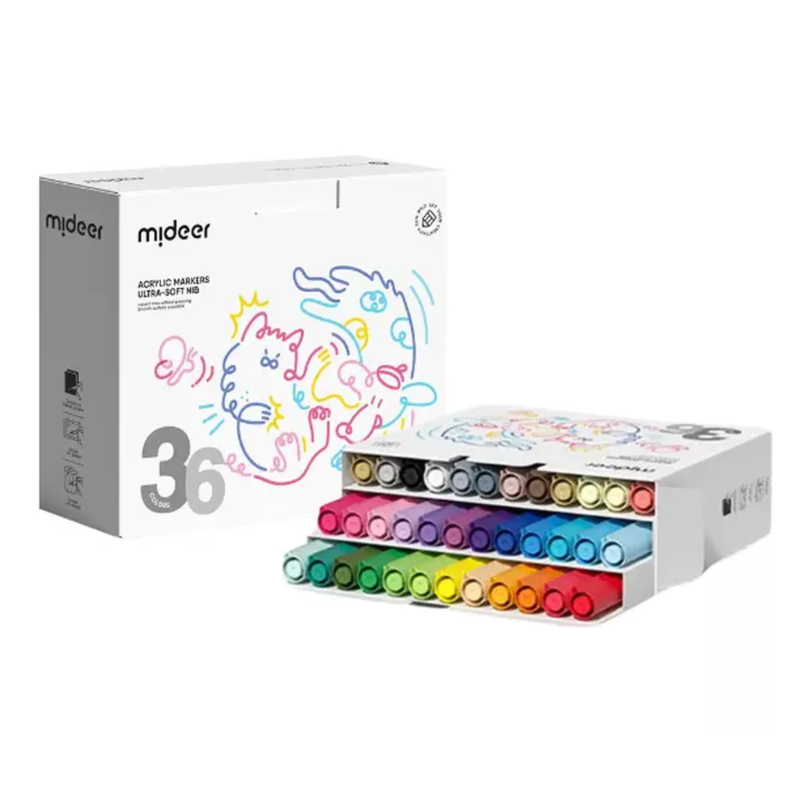 Set de markere acrilice cu peniță ultra moale, 36 culori