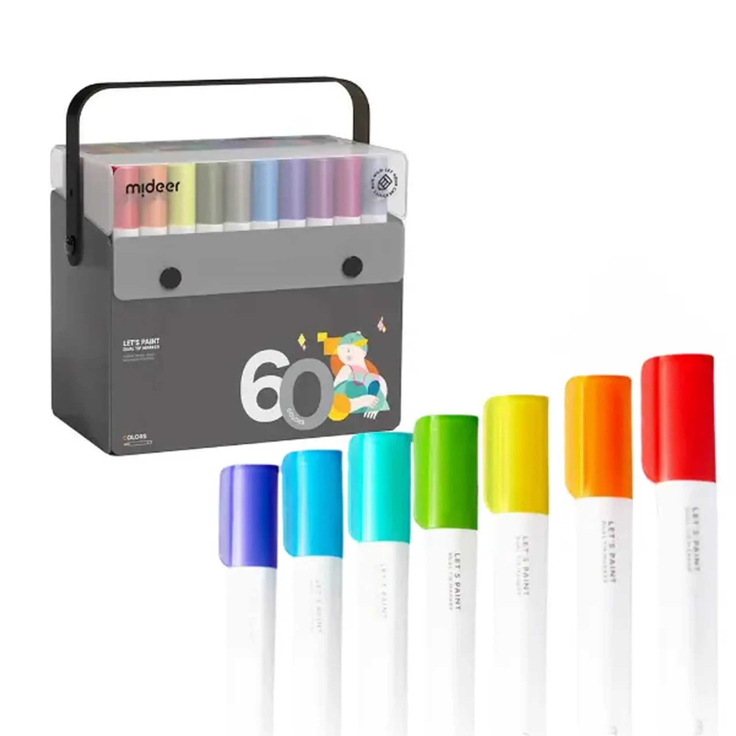 Set de markere semitransparente cu vârf dublu, 60 culori