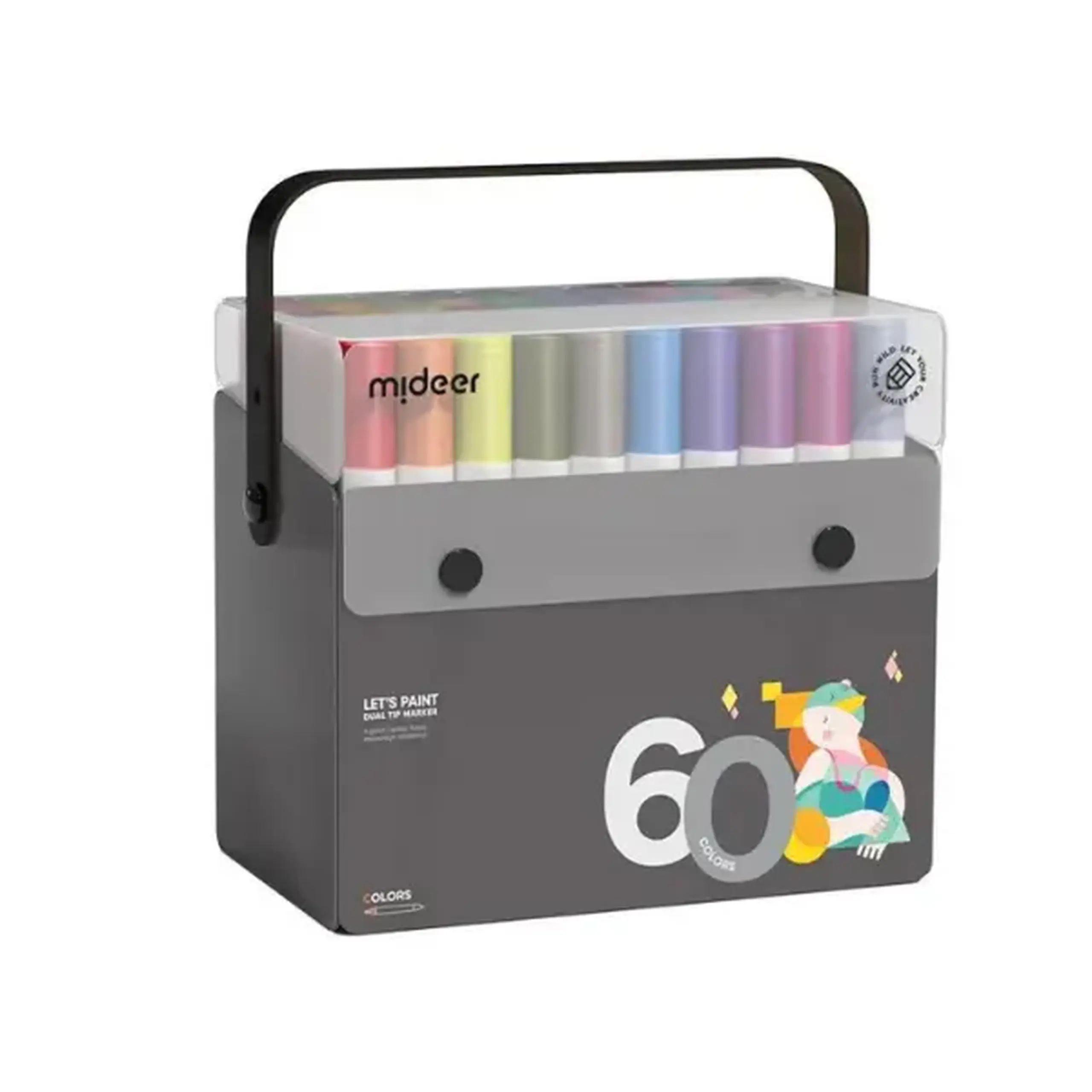Set de markere semitransparente cu vârf dublu, 60 culori